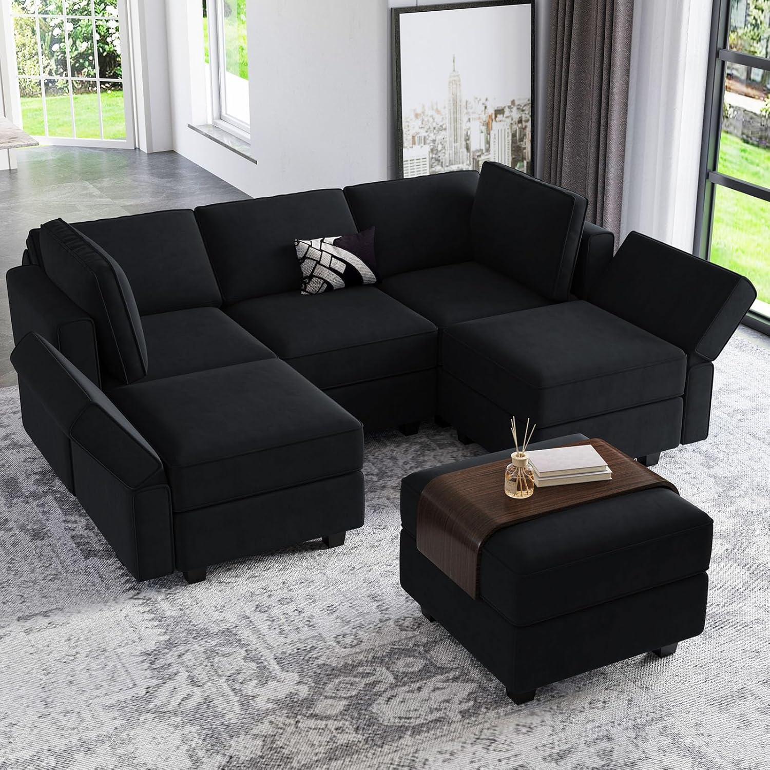 Belffin Velvet Modular Sectional Sofa with Ottoman Sleeper Bed Storage