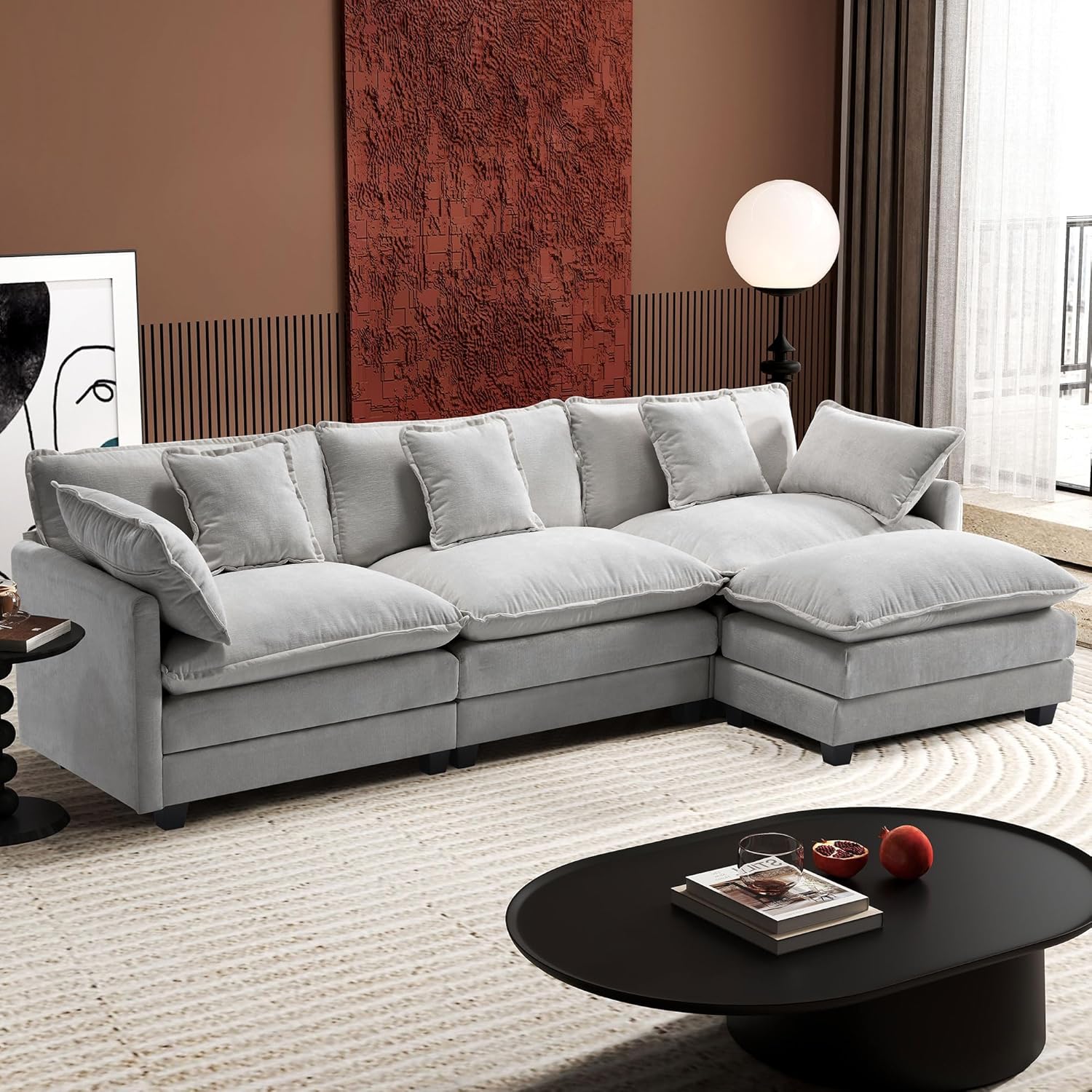 Ihanherry U Shaped Modular Cloud Sofa 5 Seat Chenille Sectional with Ottoman