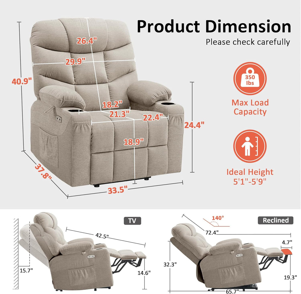 MCombo Power Lift Recliner Chair for Elderly with Extended Footrest Fabric