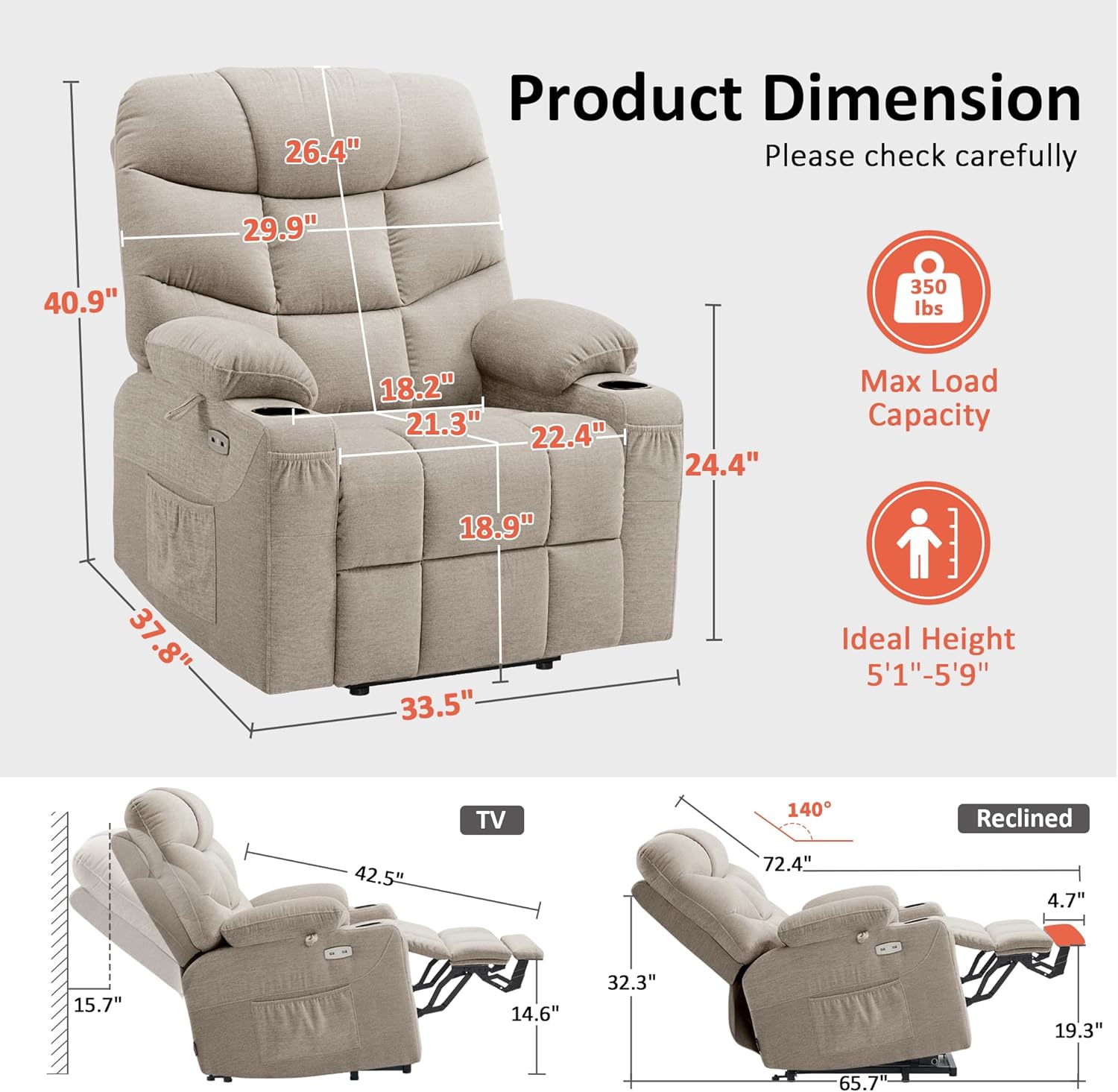 MCombo Power Lift Recliner Chair for Elderly with Extended Footrest Fabric