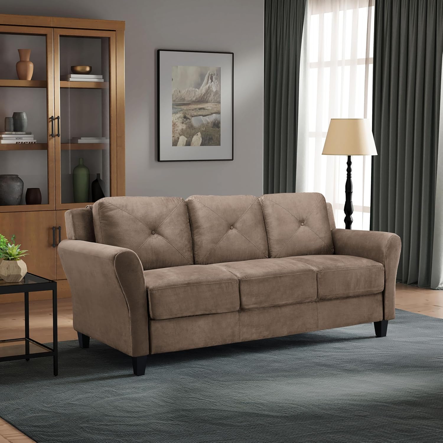 Lifestyle Harrington Sofa Upholstered Microfiber Fabric Curved Arm Couch