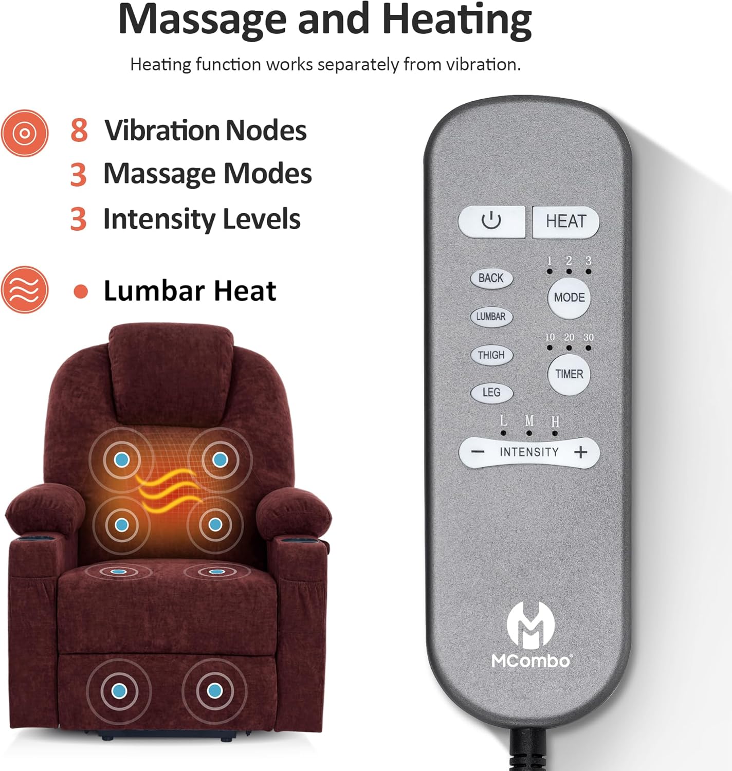 MCombo Power Lift Recliner Chair for Elderly with Heat Massage USB Cup Holders