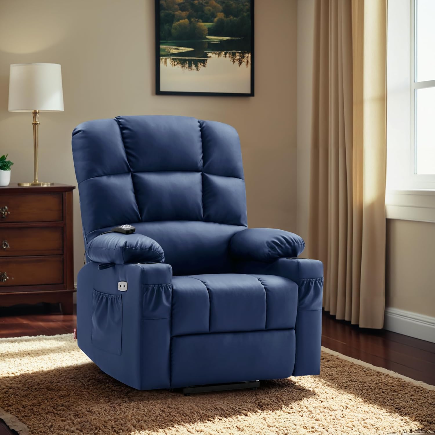 MCombo Large Power Lift Recliner Chair with Dual Motor Massage Heat Faux Leather