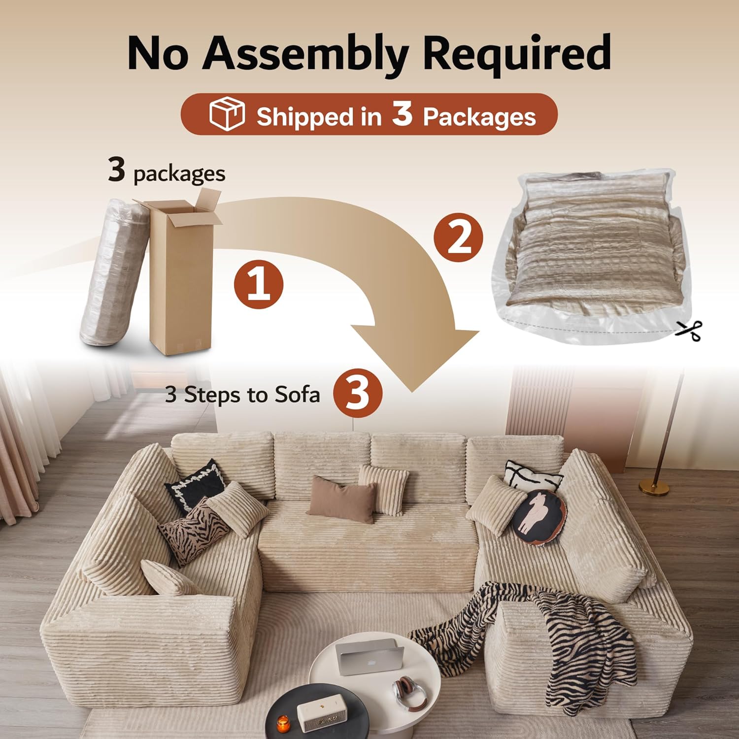 ovios Cloud Sectional Couch with L Shape Chaise Modern Modular Sofa
