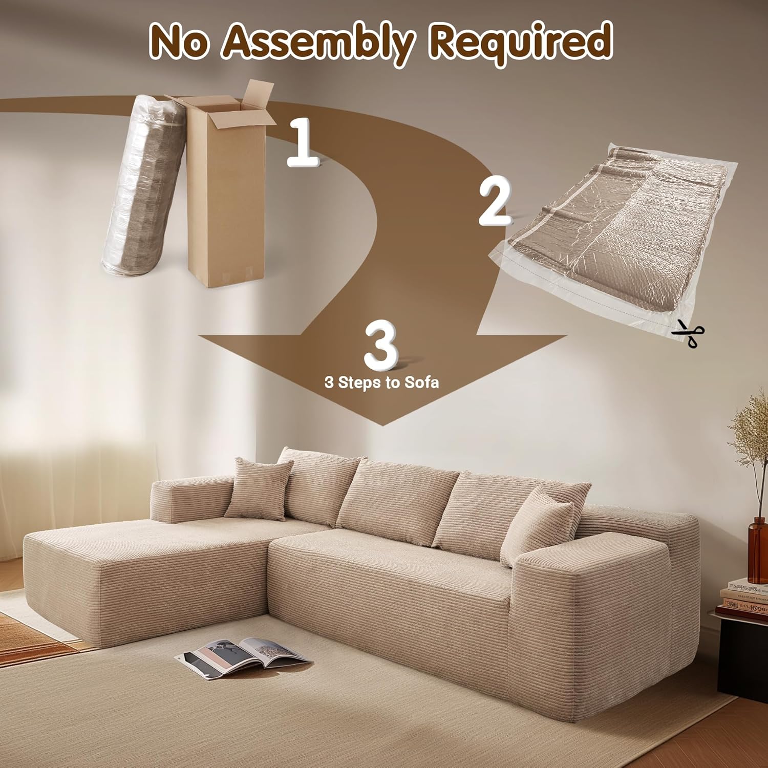ovios Cloud Sectional Couch with L Shape Chaise Modern Modular Sofa