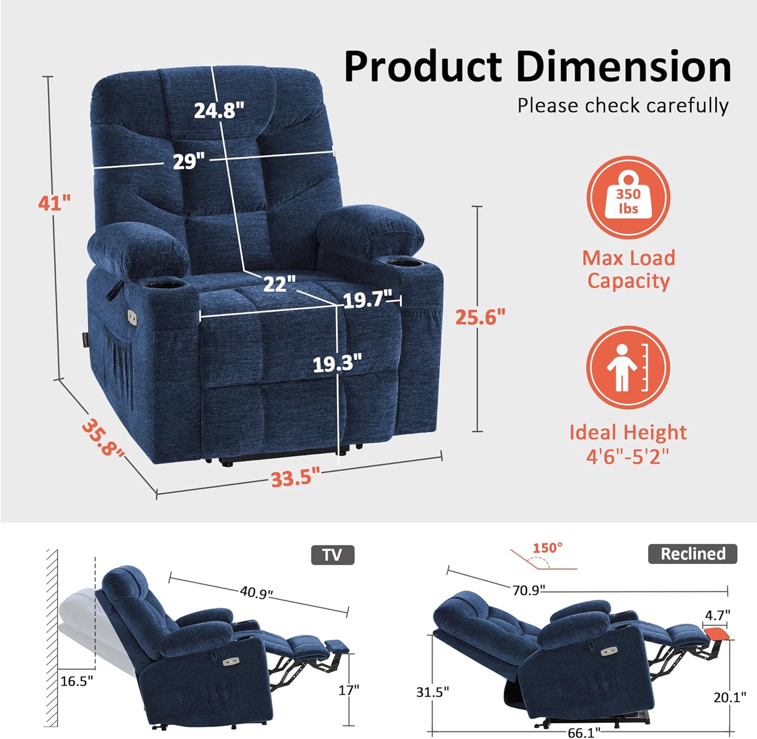 MCombo Power Lift Recliner Chair for Elderly with Extended Footrest Fabric