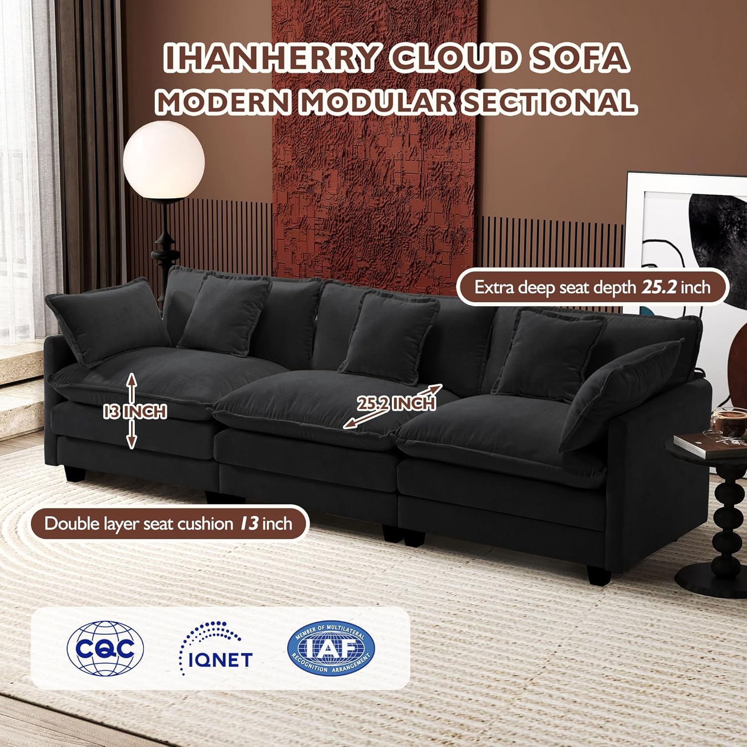 Ihanherry U Shaped Modular Cloud Sofa 5 Seat Chenille Sectional with Ottoman
