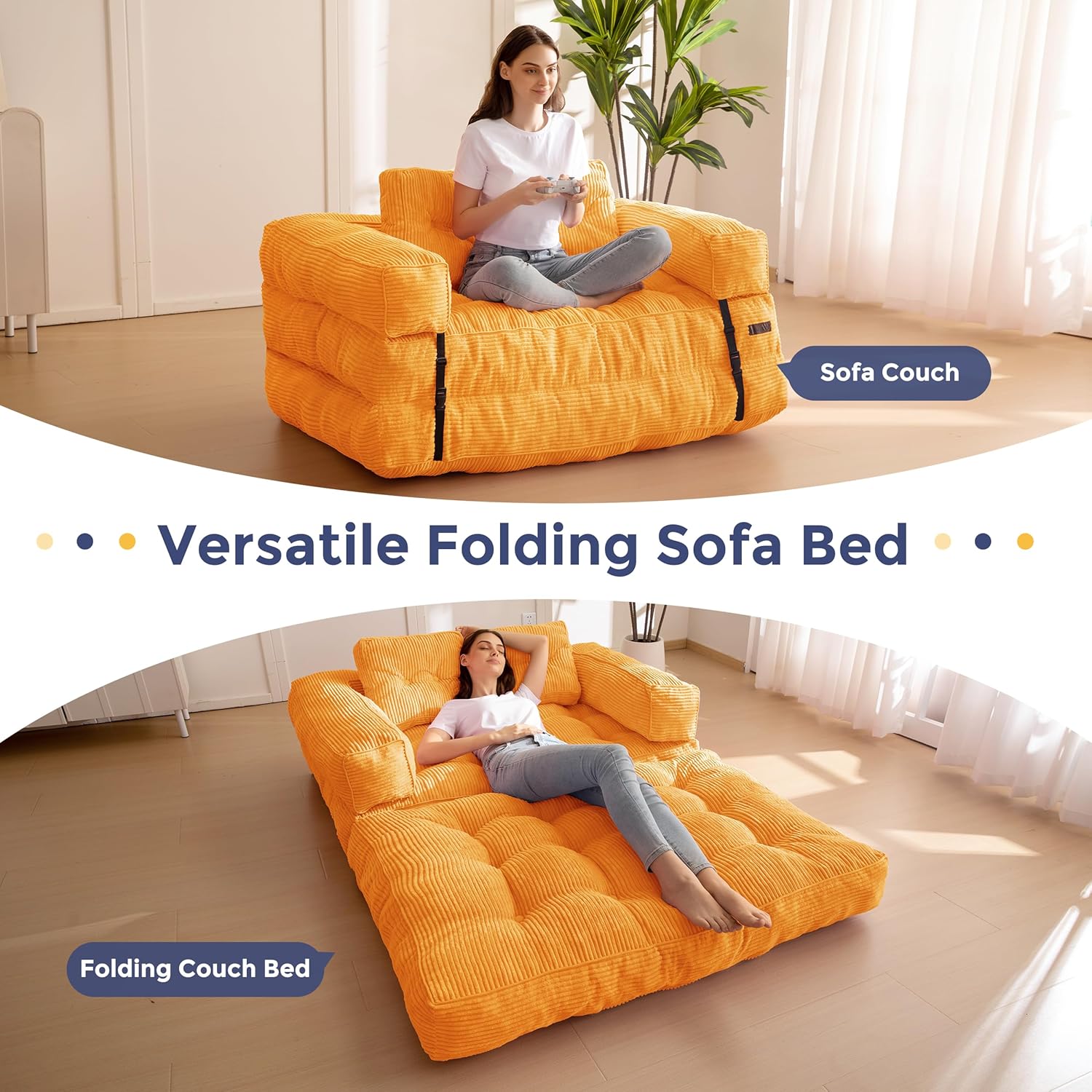 MAXYOYO L Shaped Folding Sofa Bed Convertible Sleeper with Pillow Armrest