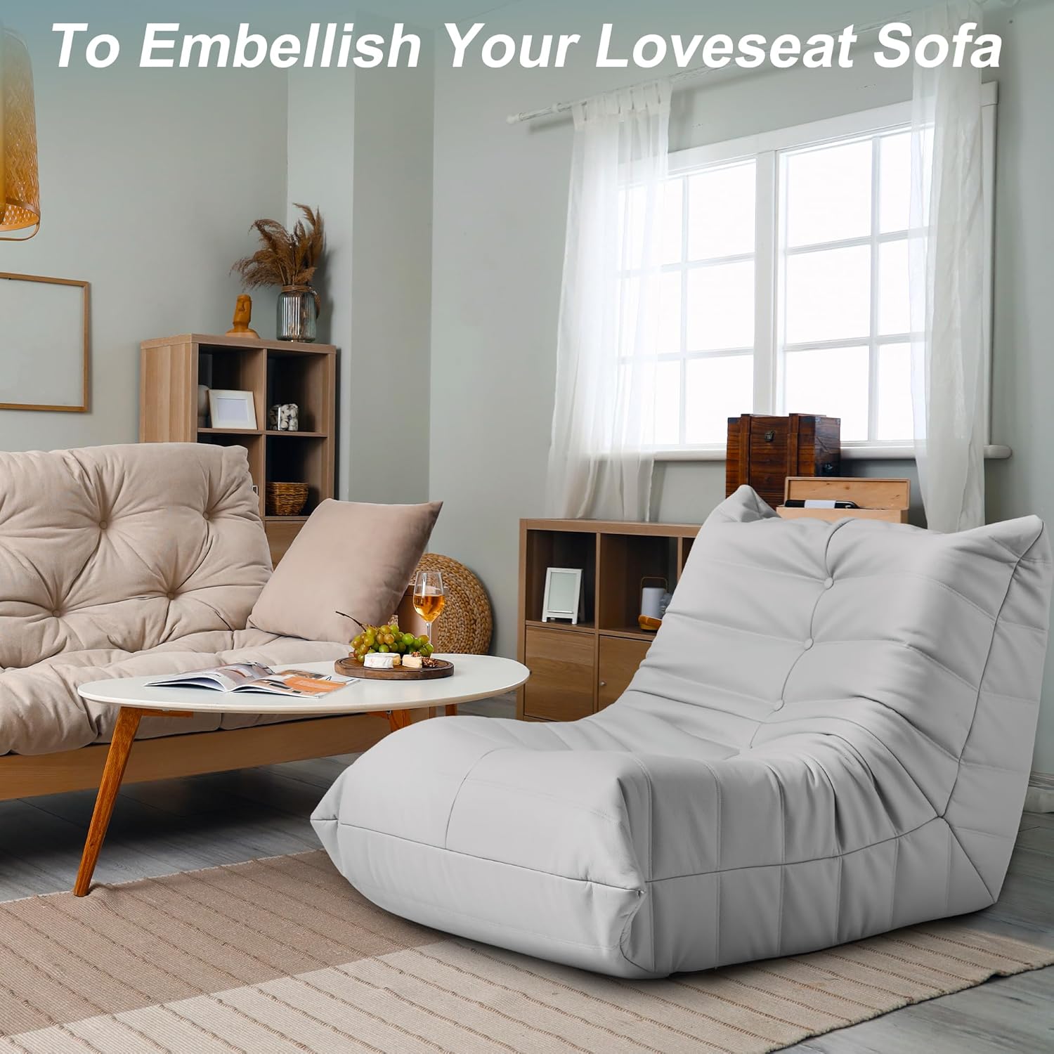 Hobestluk Giant Bean Bag Chair Memory Foam Faux Leather Floor Sofa for Adults