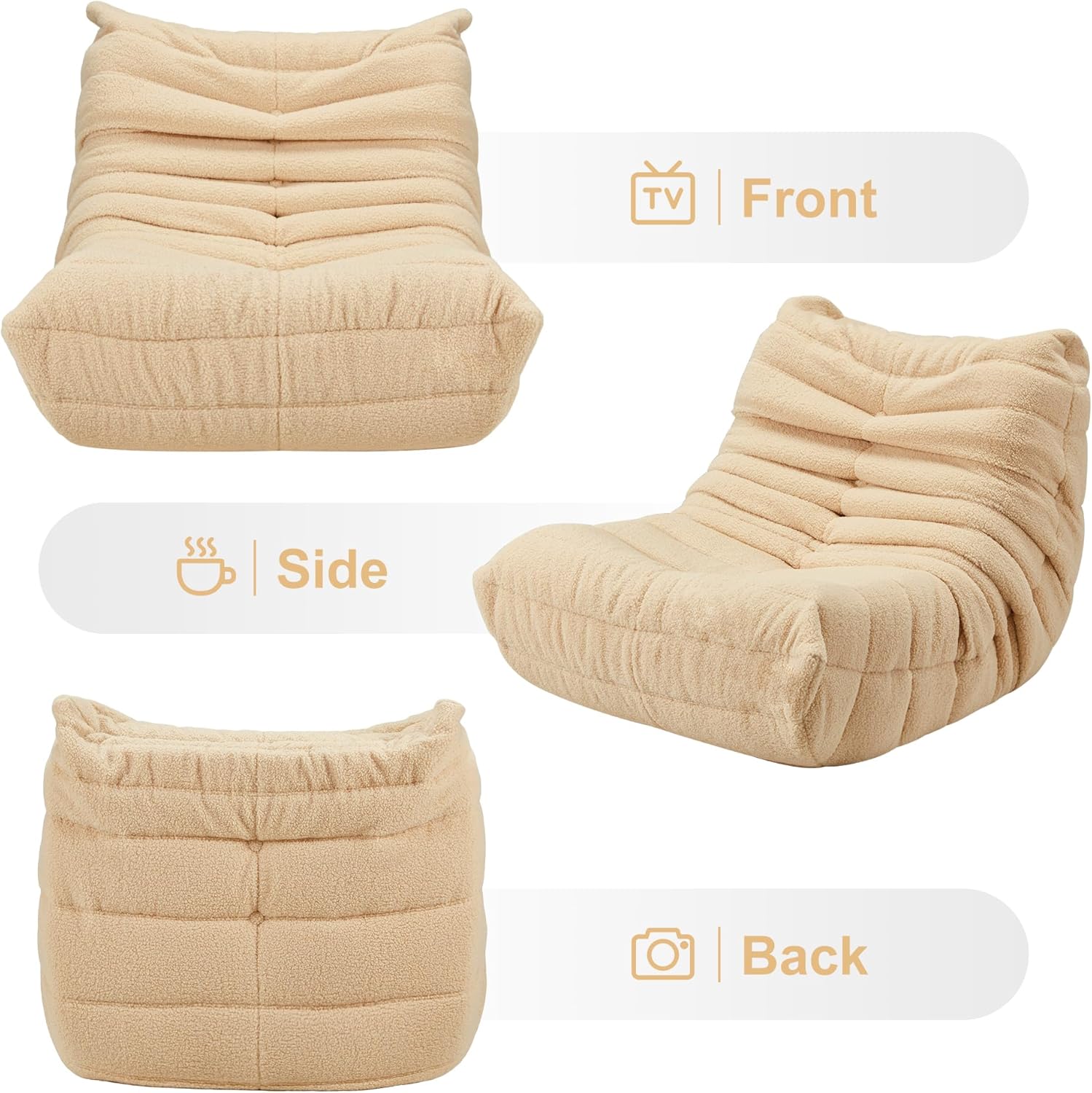 Hobestluk Giant Bean Bag Chair Memory Foam Faux Fur Sofa for Living Room
