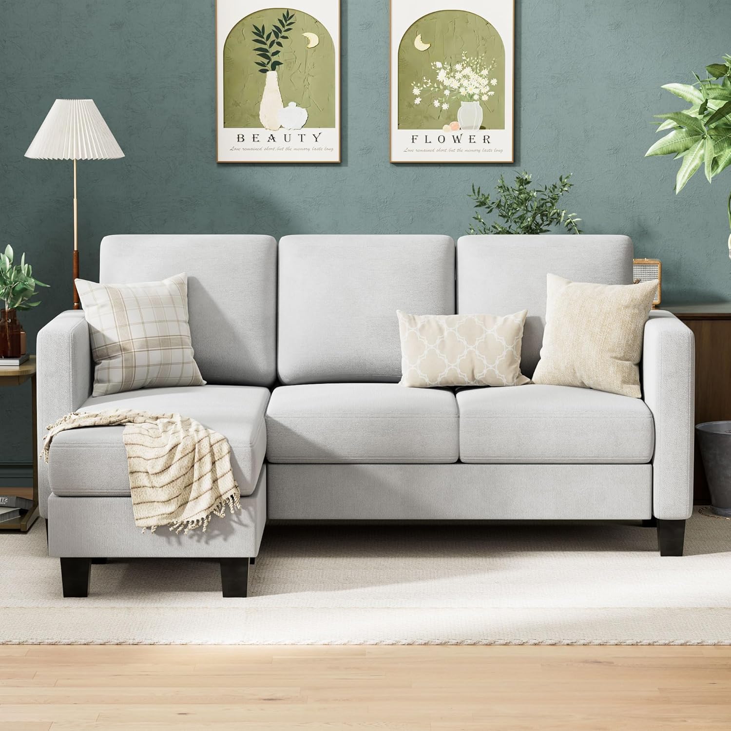 VICTONE Convertible L Shaped Sectional Sofa Couch 3 Seat with Ottoman