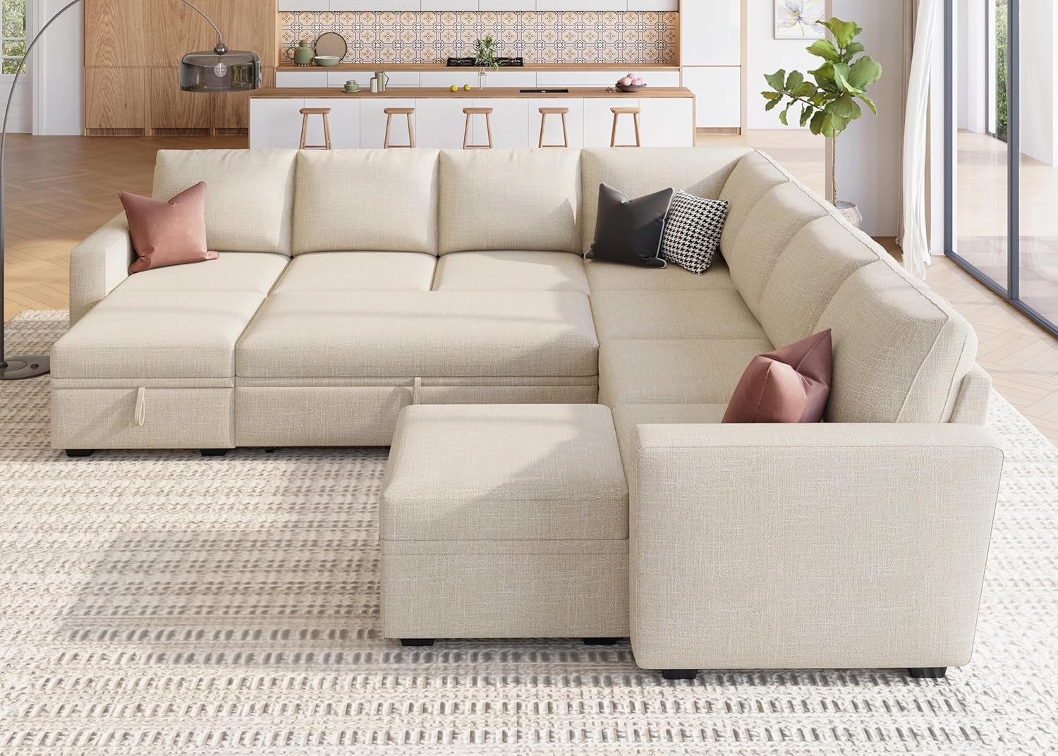 HONBAY Modular Sectional Sleeper Sofa L Shaped Couch with Pull Out Bed