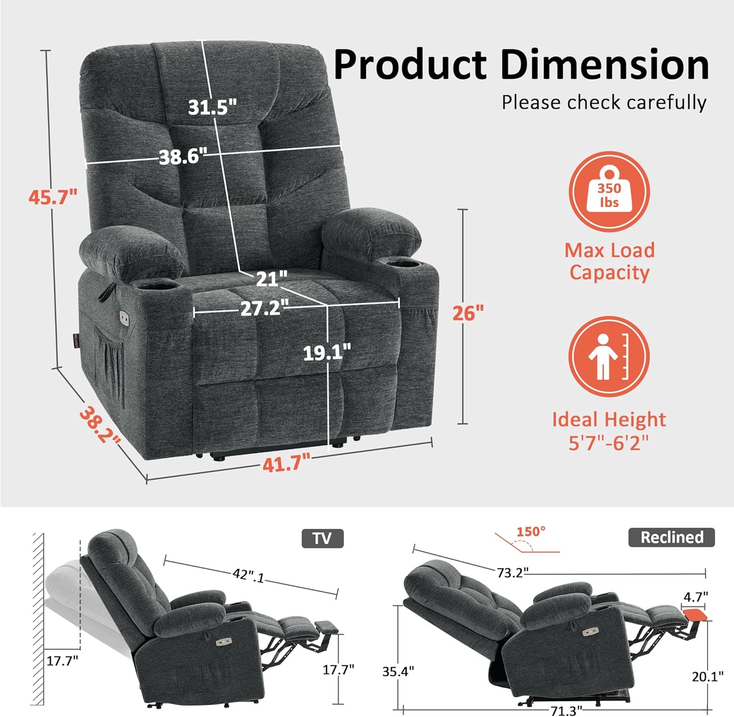 MCombo Power Lift Recliner Chair for Elderly with Extended Footrest Fabric