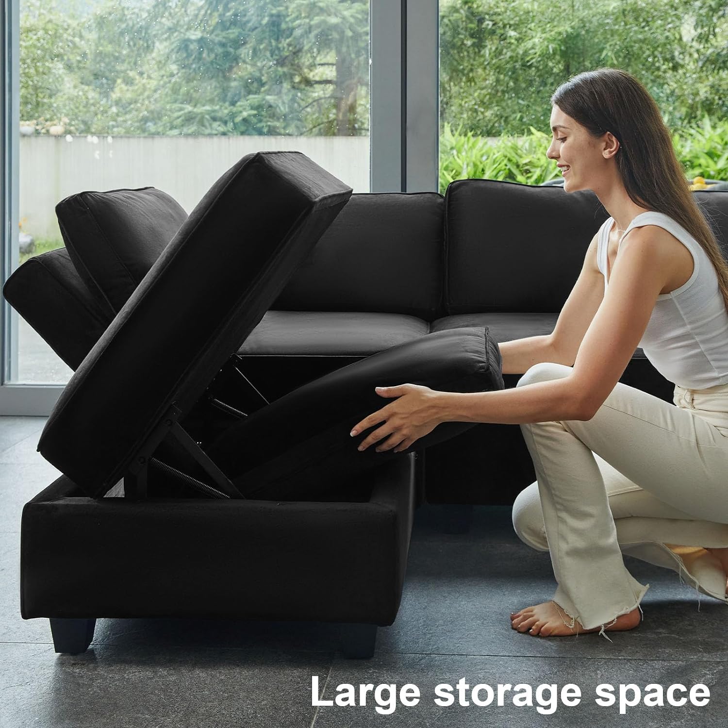 Belffin Velvet Modular Sectional Sofa with Ottoman Sleeper Bed Storage