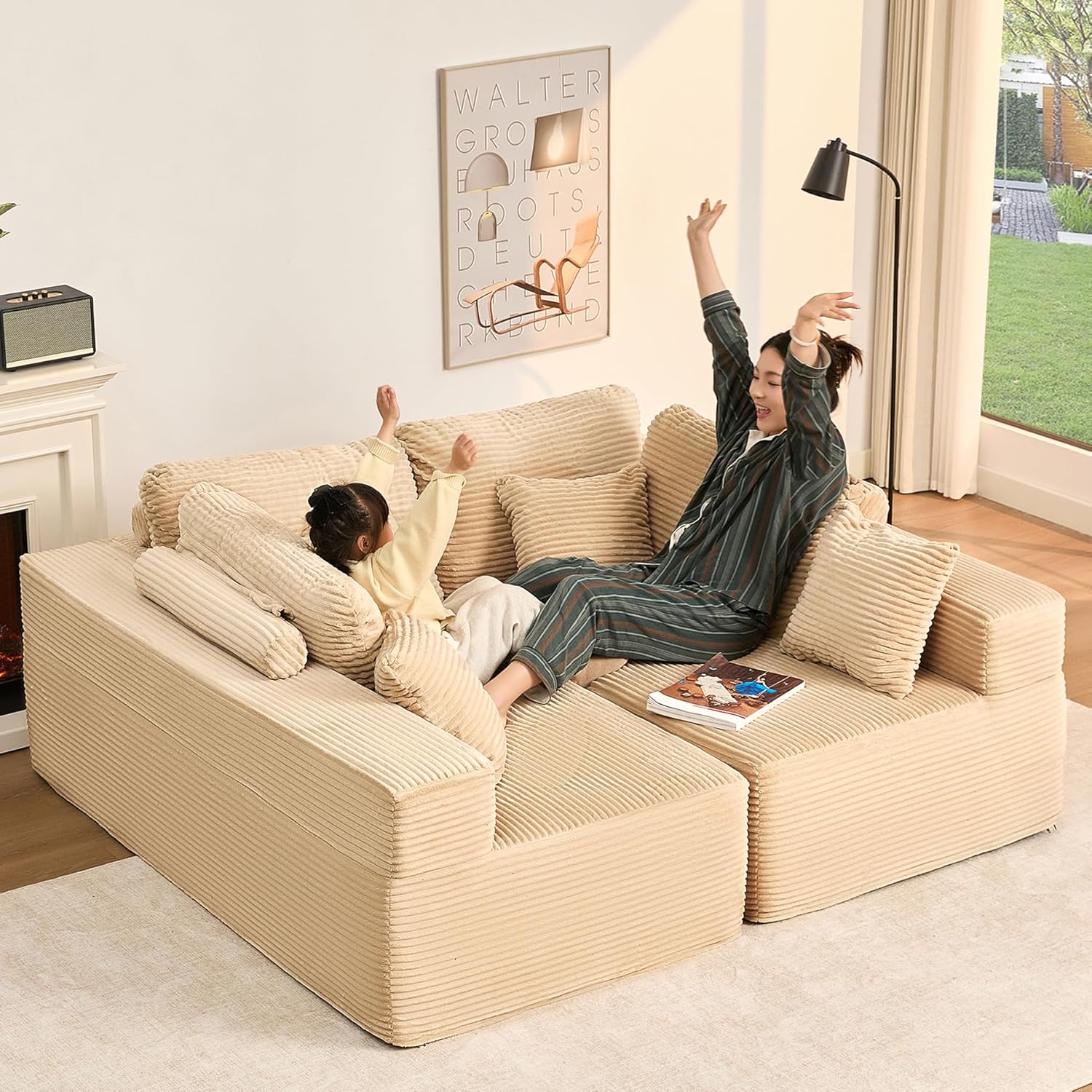 Afuson Boneless Sectional Sofa L Shape Deep Seat Cloud Couch Living Room