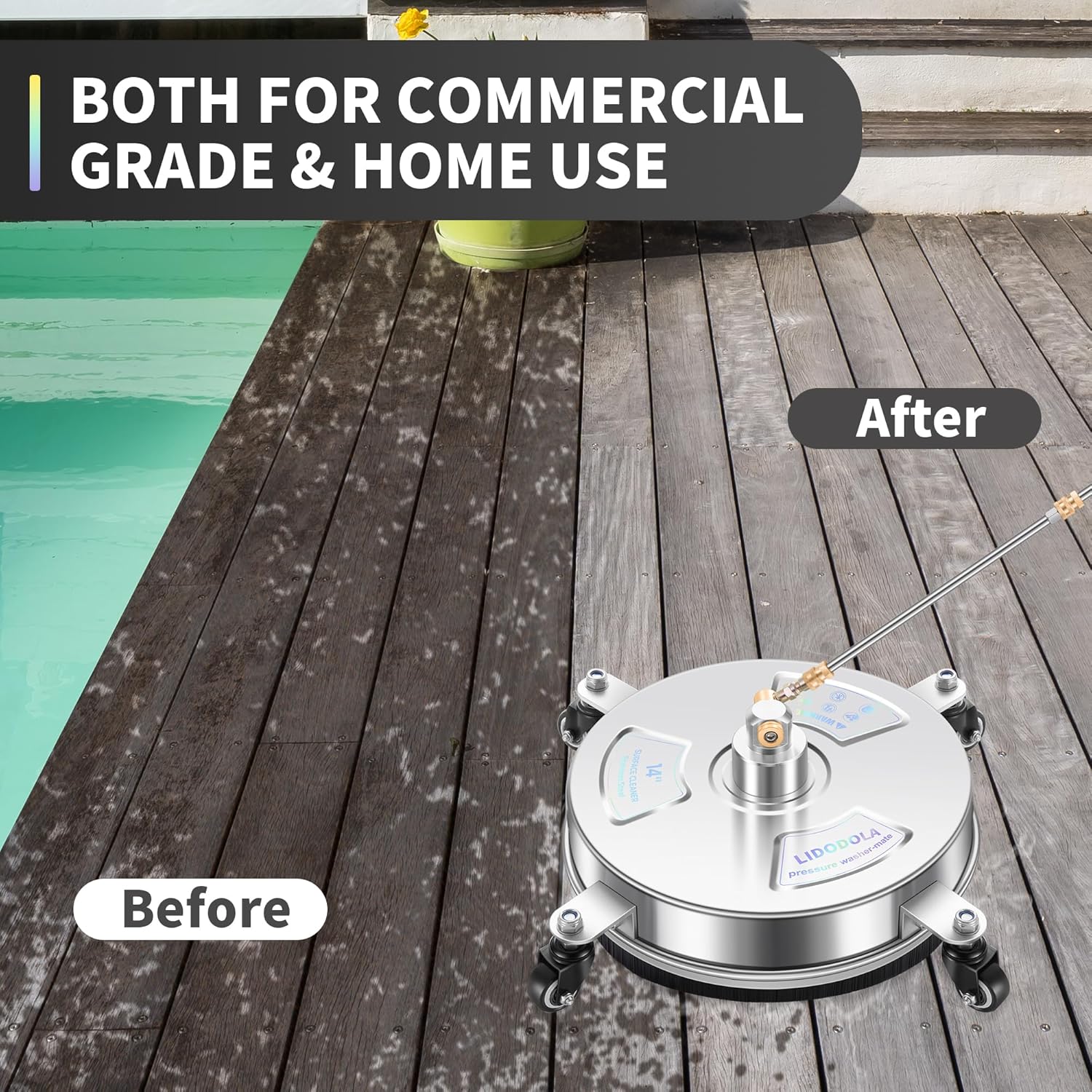 LidoDola 14 Inch Pressure Washer Surface Cleaner with Wheels for Concrete Patio Deck