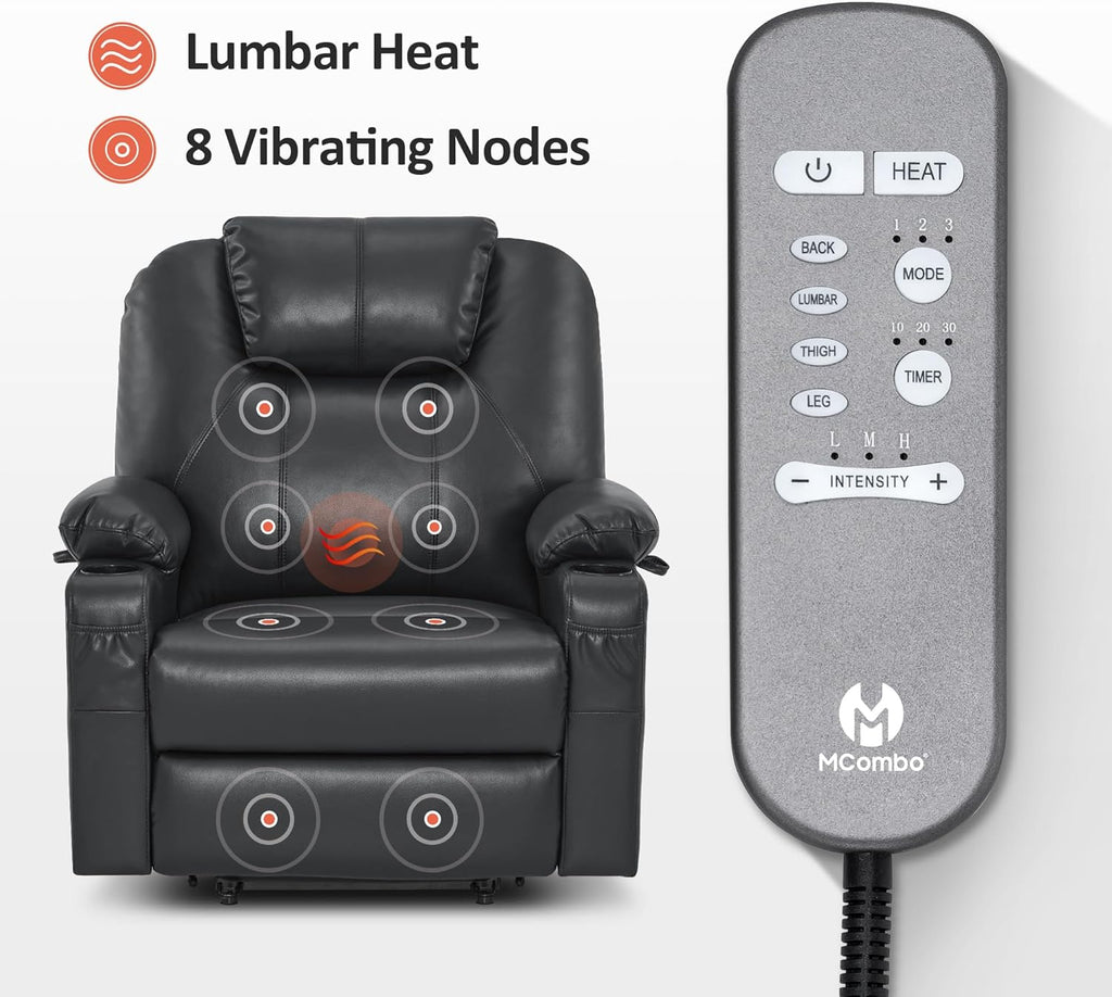 MCombo Electric Power Lift Recliner Massage Heat Chair for Elderly 3 Positions 2 Pockets USB