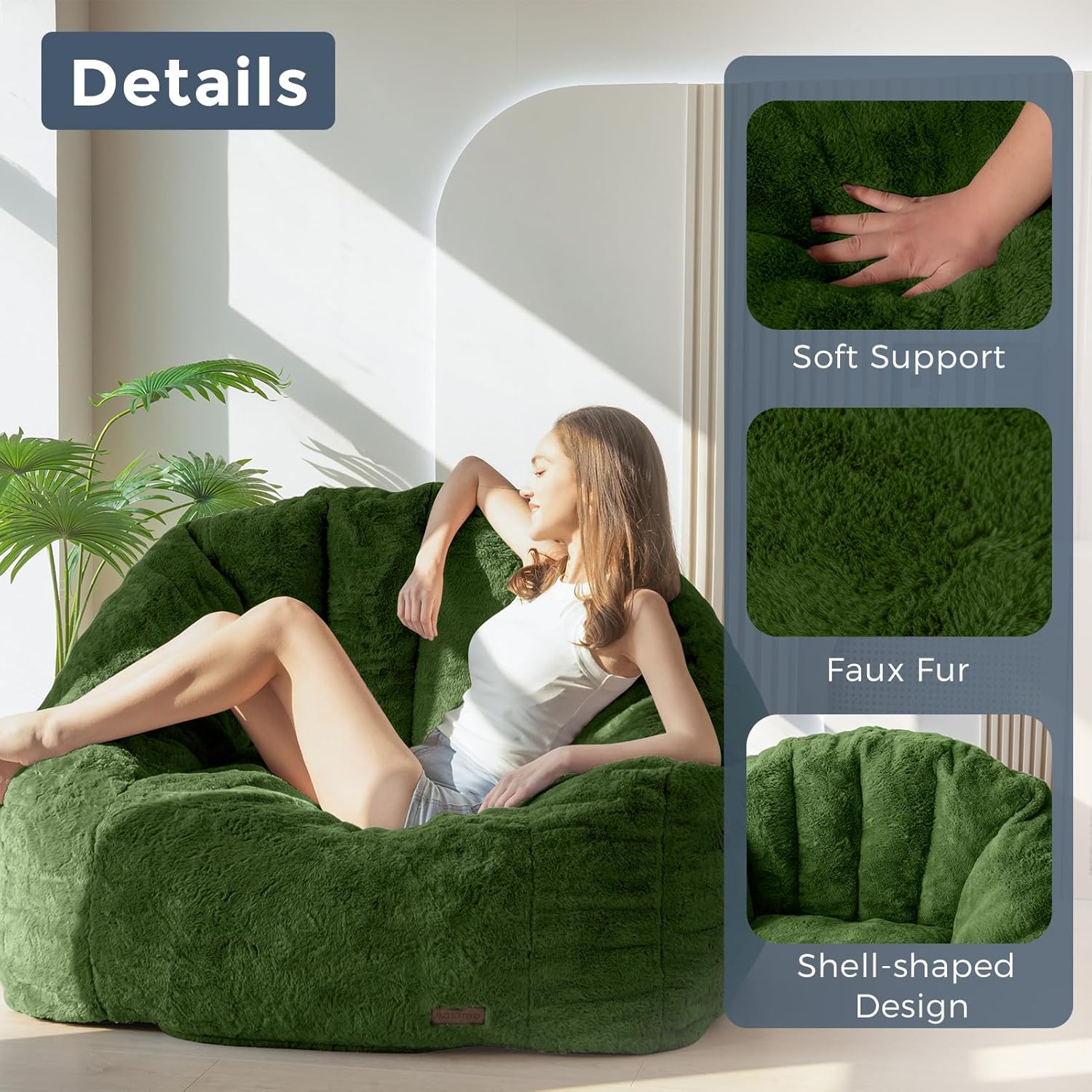 MAXYOYO Giant Bean Bag Chair Oversized Faux Fur Sofa for Adults Kids