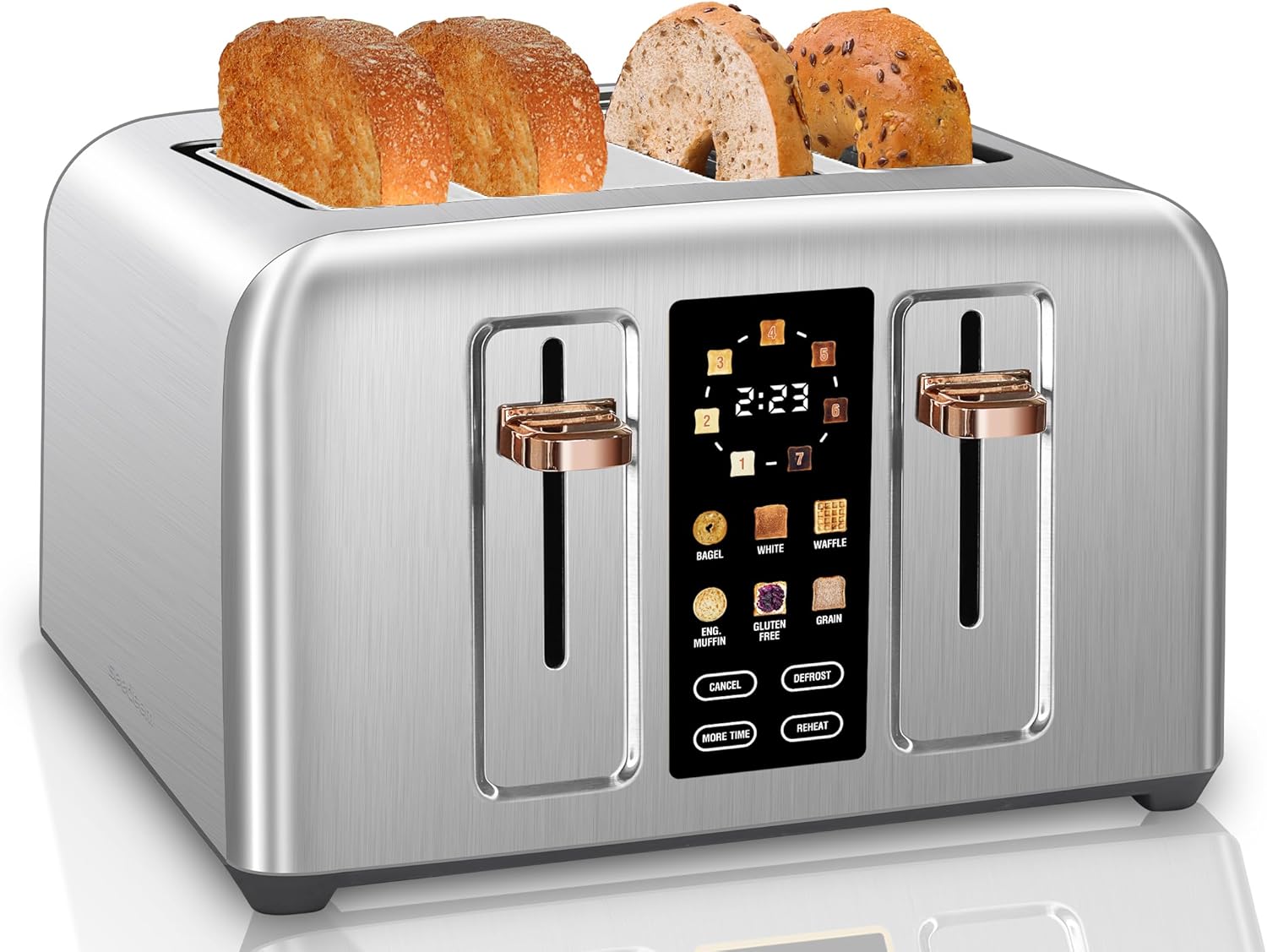 SEEDEEM 4 Slice Touch Screen Toaster LCD Display 7 Shade Settings Wide Slots 1800W