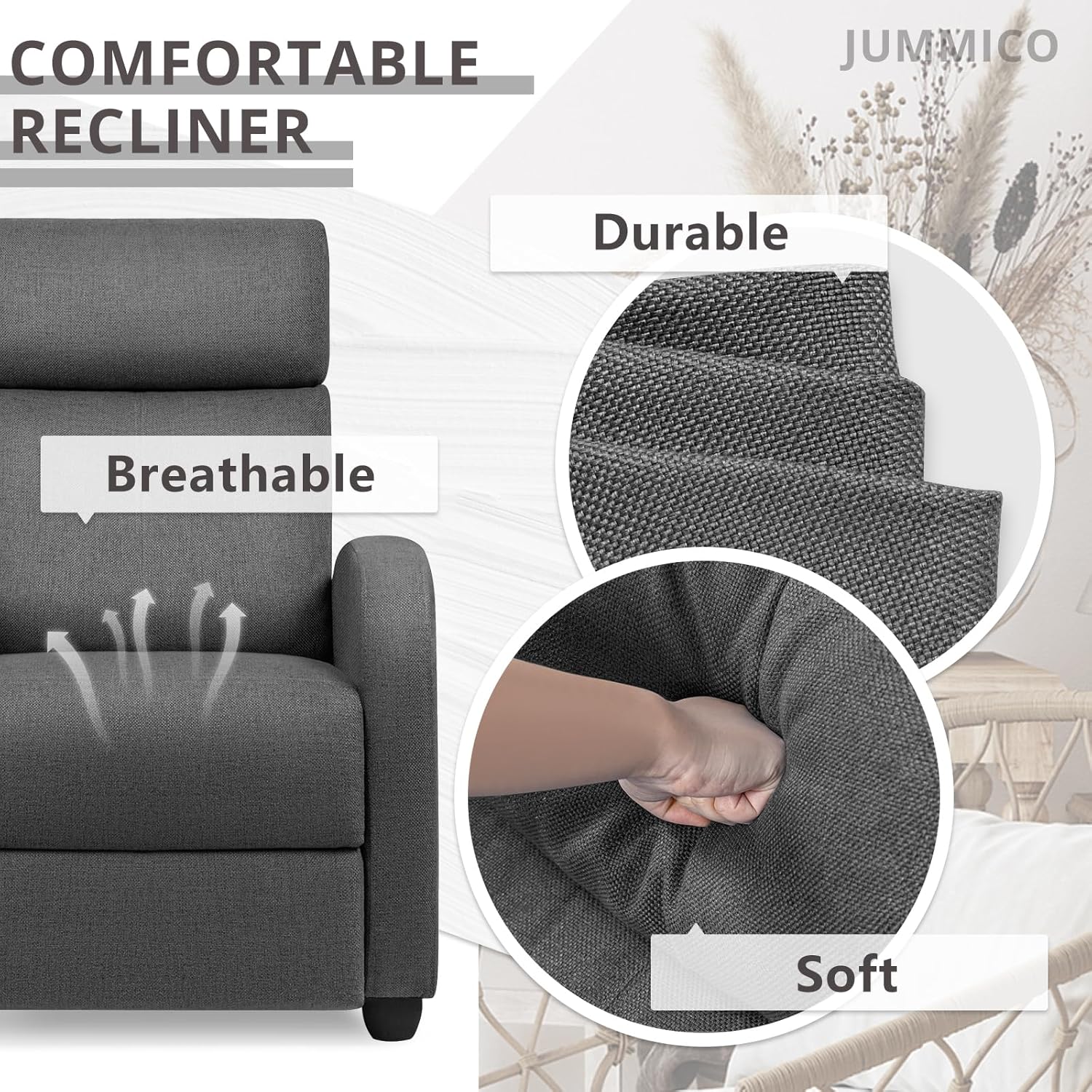 JUMMICO Adjustable Recliner Chair Home Theater Sofa with Thick Cushion