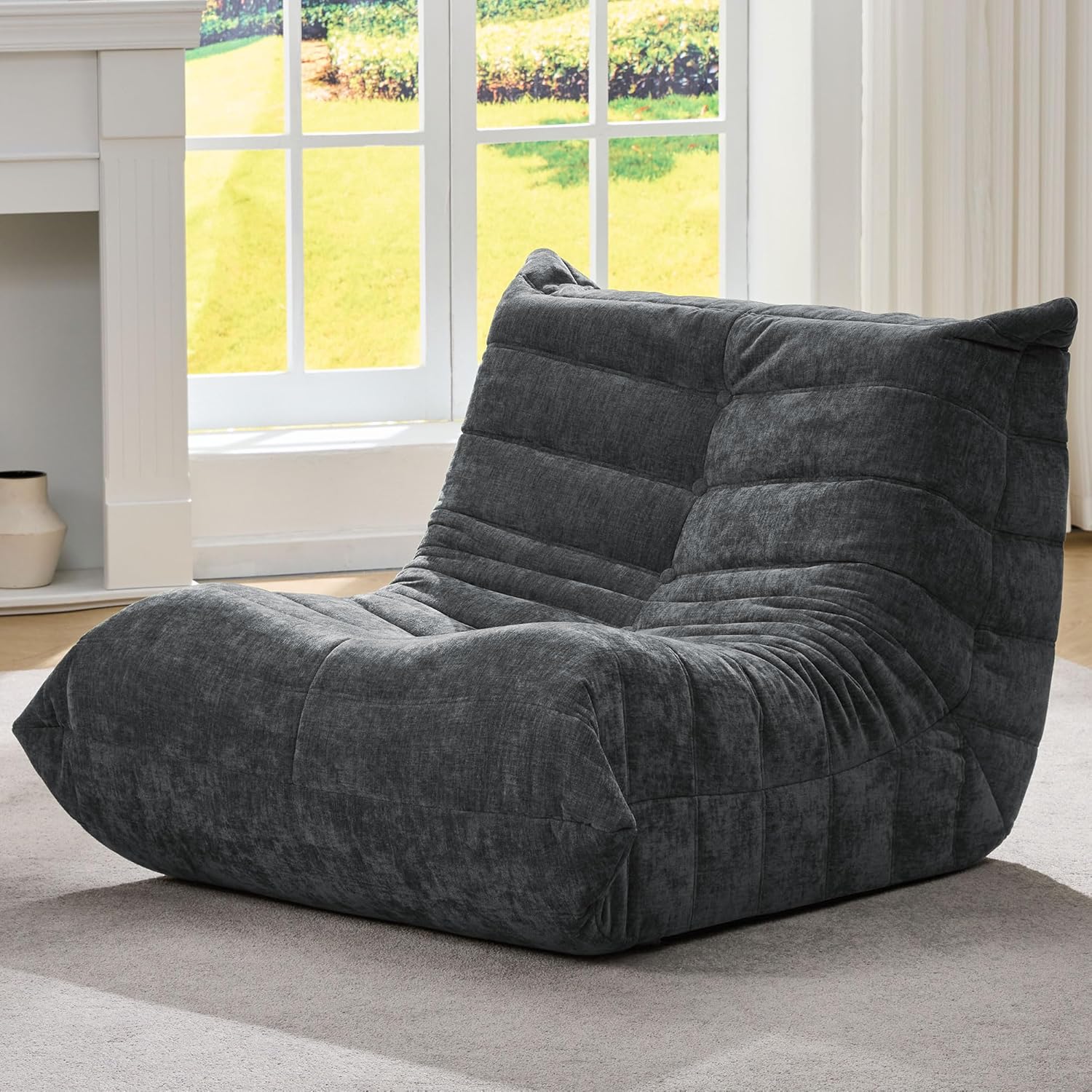Hobestluk Giant Bean Bag Chair Memory Foam Faux Fur Sofa for Living Room