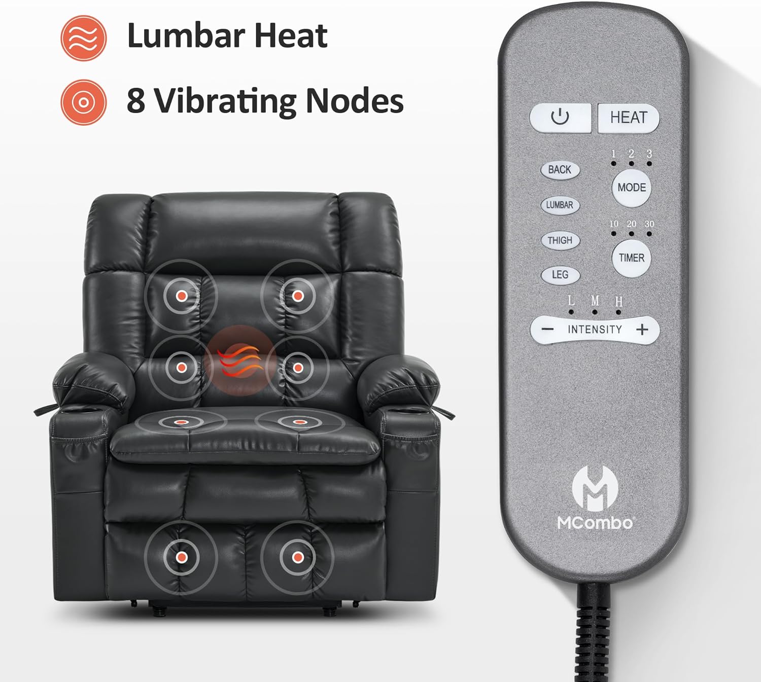 MCombo Dual Motor Power Lift Recliner Chair for Elderly with Heat Massage USB
