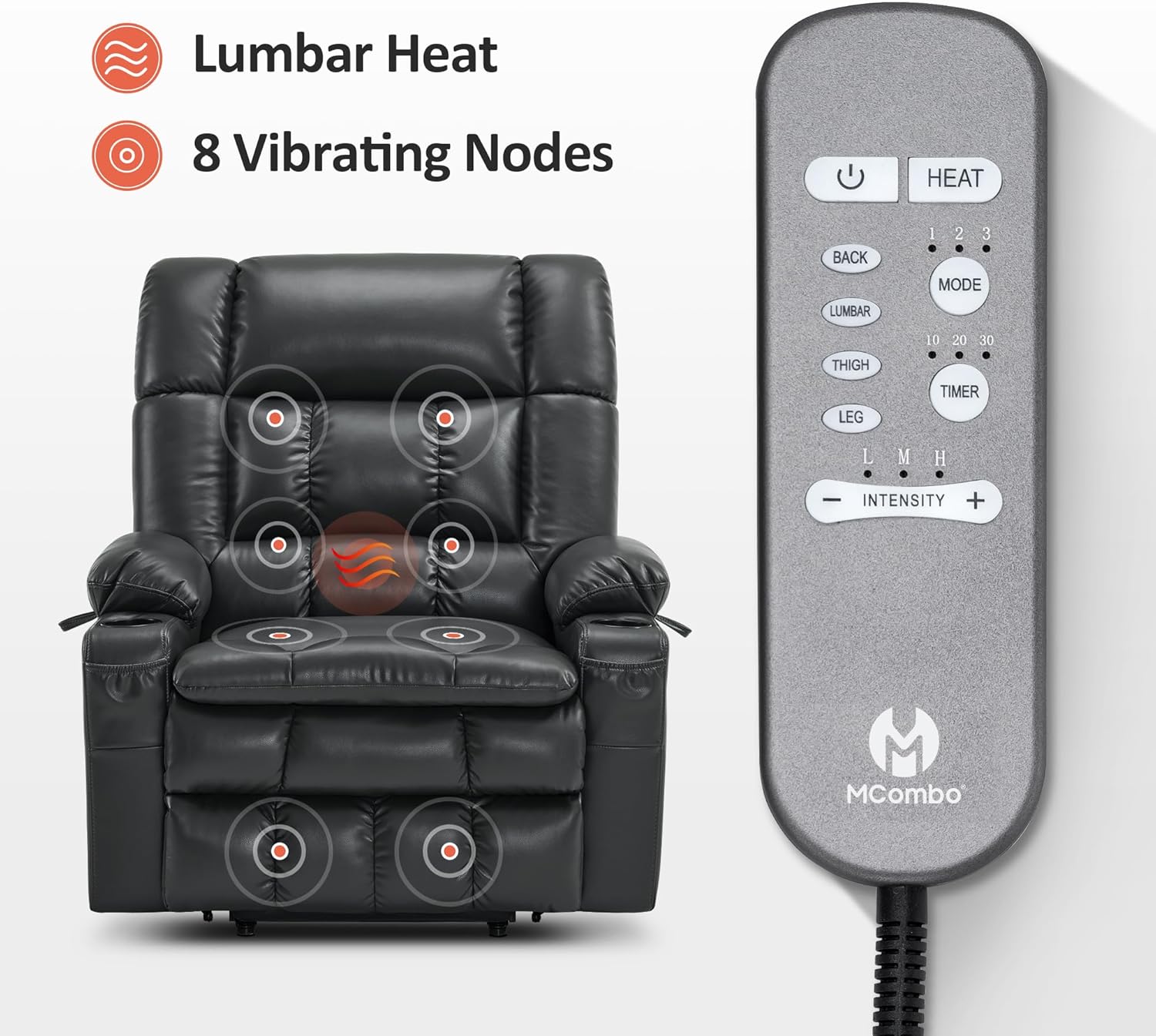 MCombo Dual Motor Power Lift Recliner Chair for Elderly with Heat Massage USB