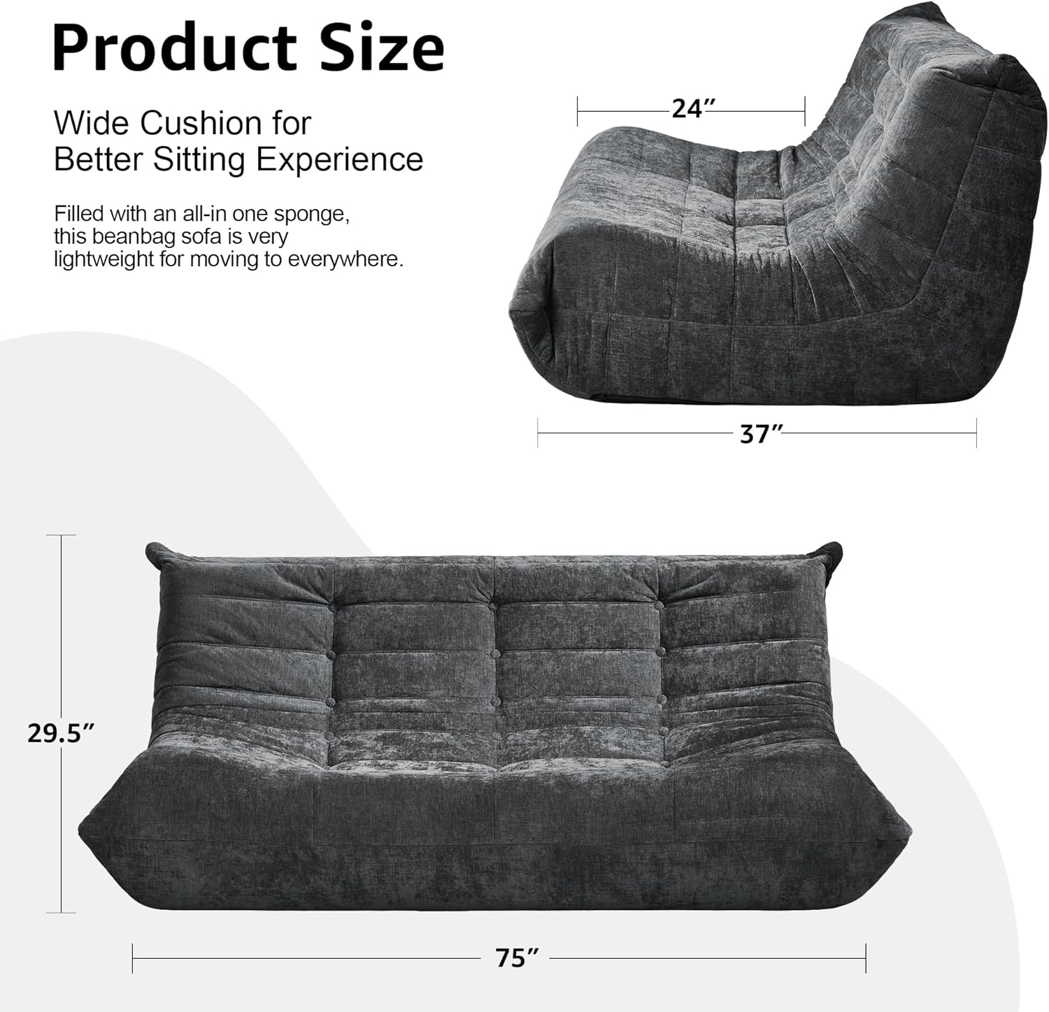 Hobestluk Giant Bean Bag Chair Memory Foam Faux Fur Sofa for Living Room