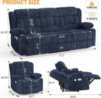 Dresegmt Loveseat Recliner Sofa 3 Seat Flip Backrest with Storage USB Cup Holders