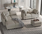 Belffin Reversible Modular Sectional Sofa with Ottomans Velvet Sleeper Chaise Bed Storage Seat Black