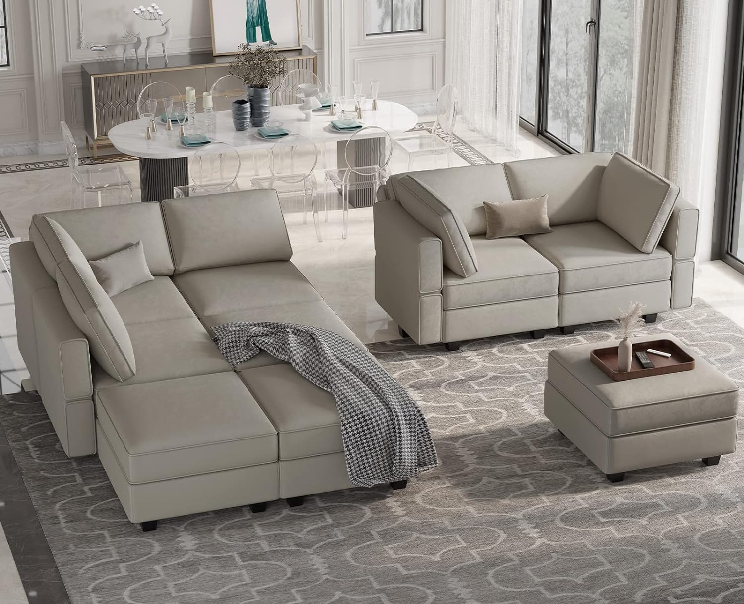 Belffin Velvet Modular Sectional Sofa with Ottoman Sleeper Bed Storage