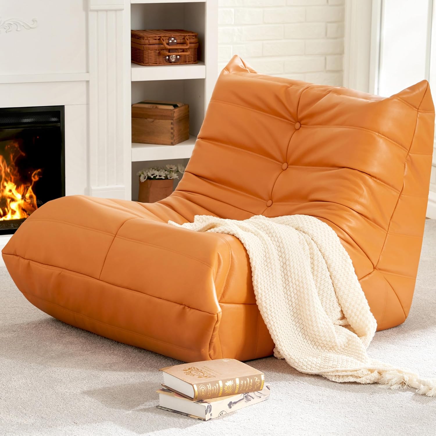 Hobestluk Giant Bean Bag Chair Memory Foam Faux Leather Floor Sofa for Adults