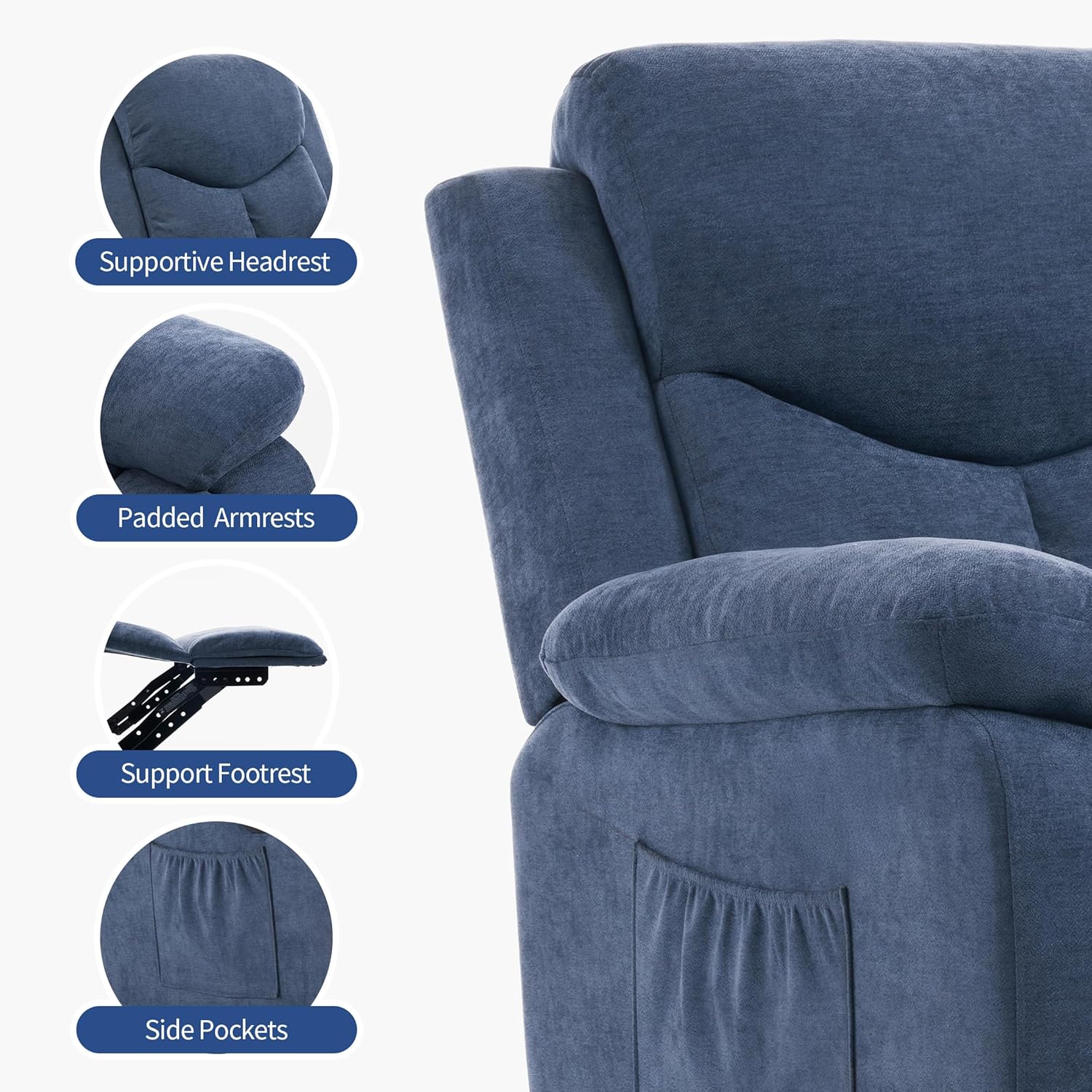 Sftaiyou Manual Rocker Recliner Chair Massage Fabric Overstuffed Soft Recliner
