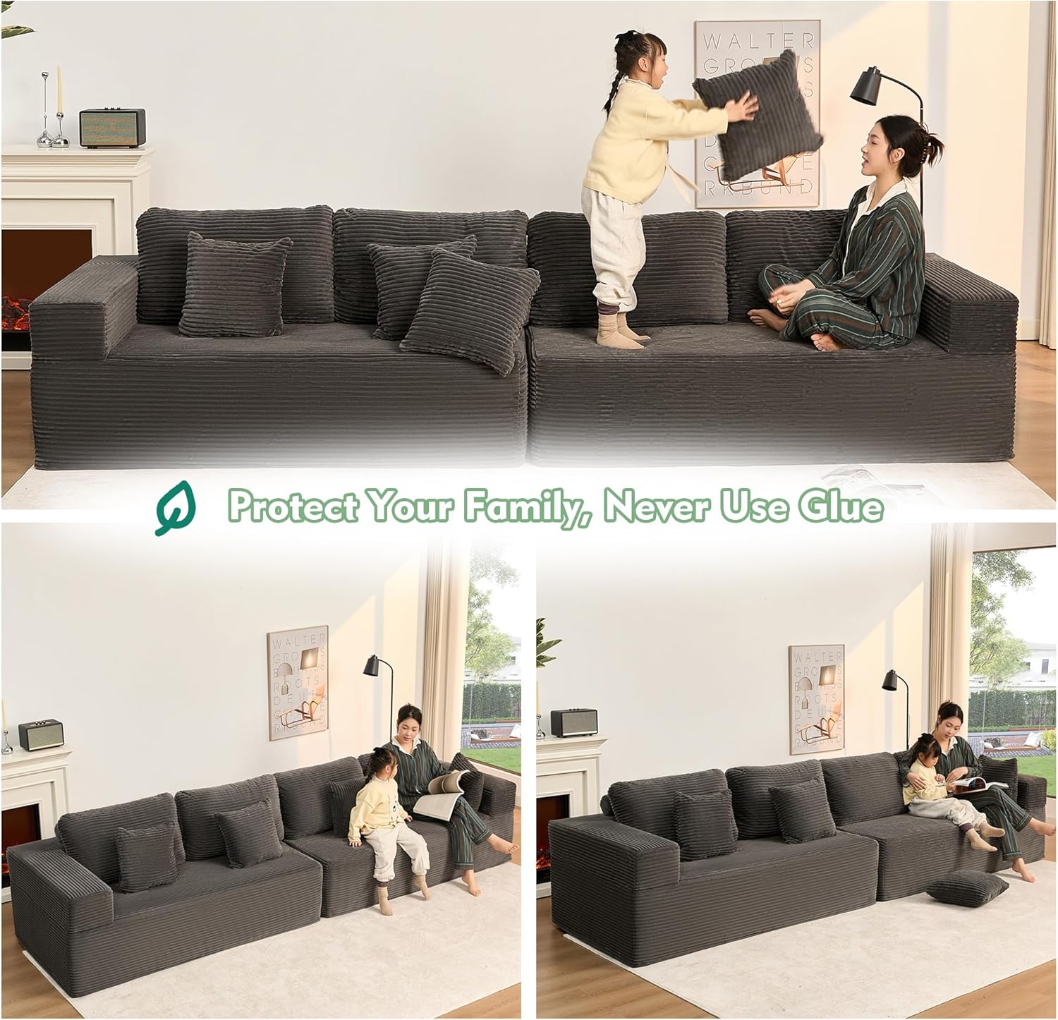 Afuson Boneless Sectional Sofa L Shape Deep Seat Cloud Couch Living Room