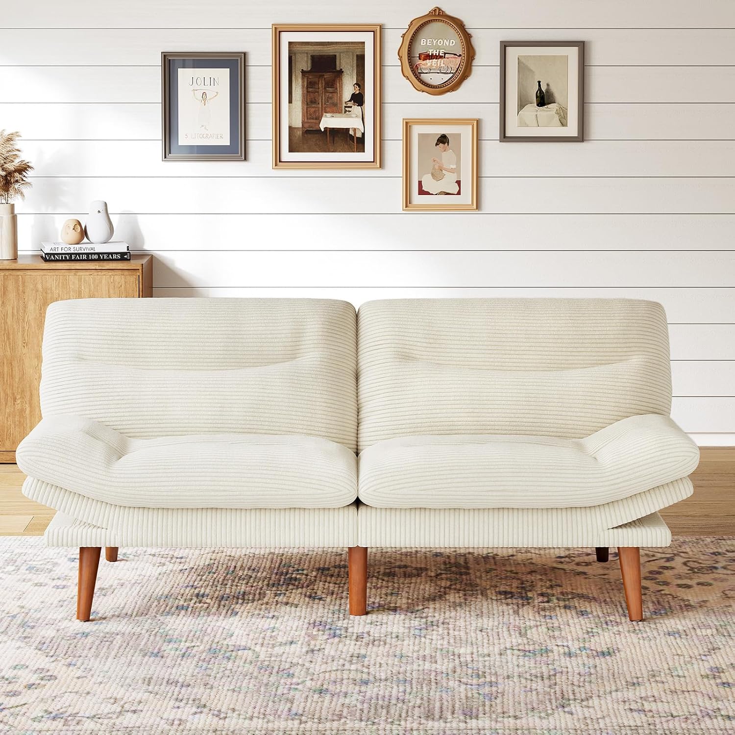 Marsail Futon Sofa Bed Convertible Corduroy Loveseat with Adjustable Backrest