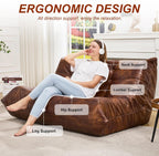 Hobestluk Giant Bean Bag Chair Memory Foam Faux Leather Floor Sofa for Adults