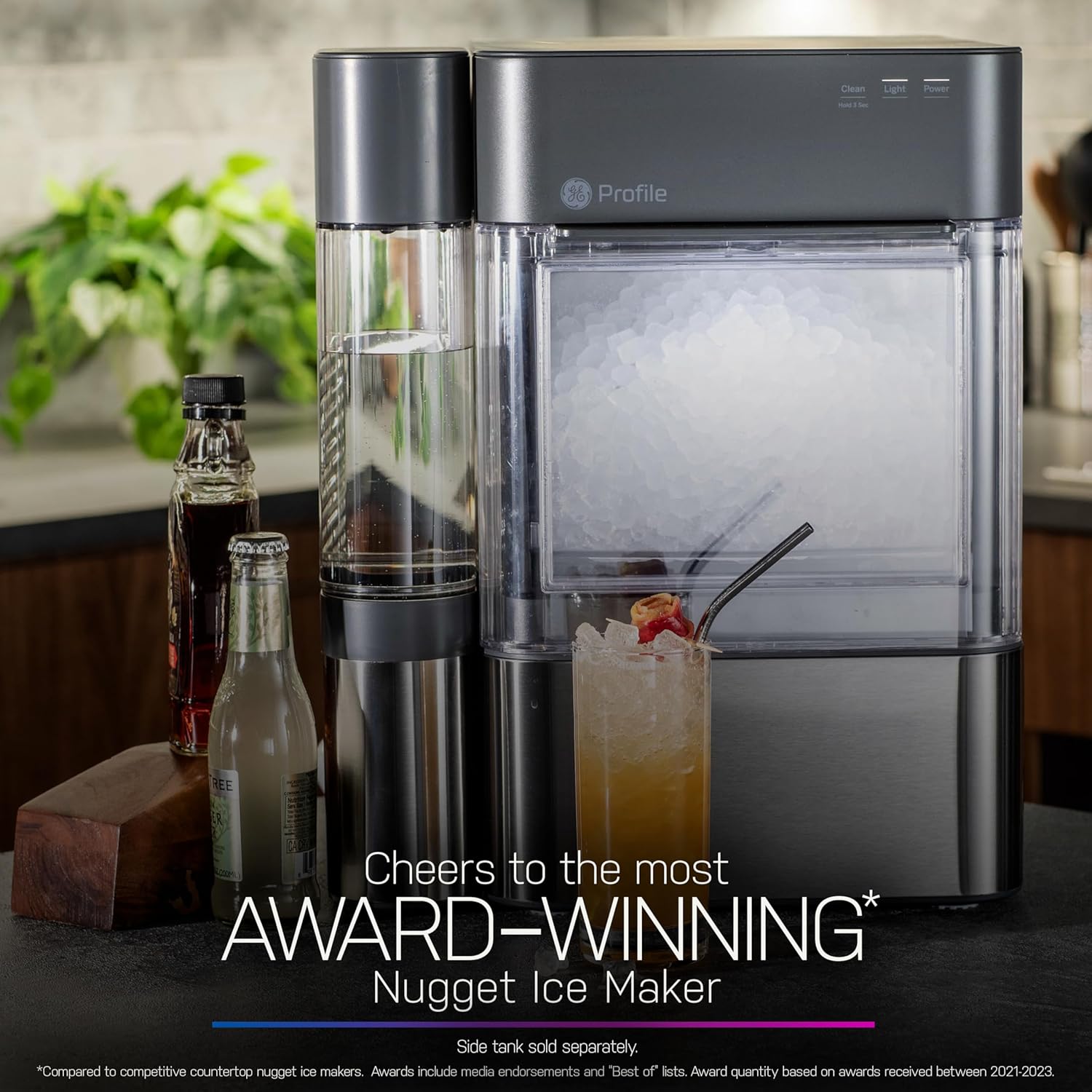 Profile Nugget Ice Maker Countertop 38lbs Smart WiFi Black Stainless Steel