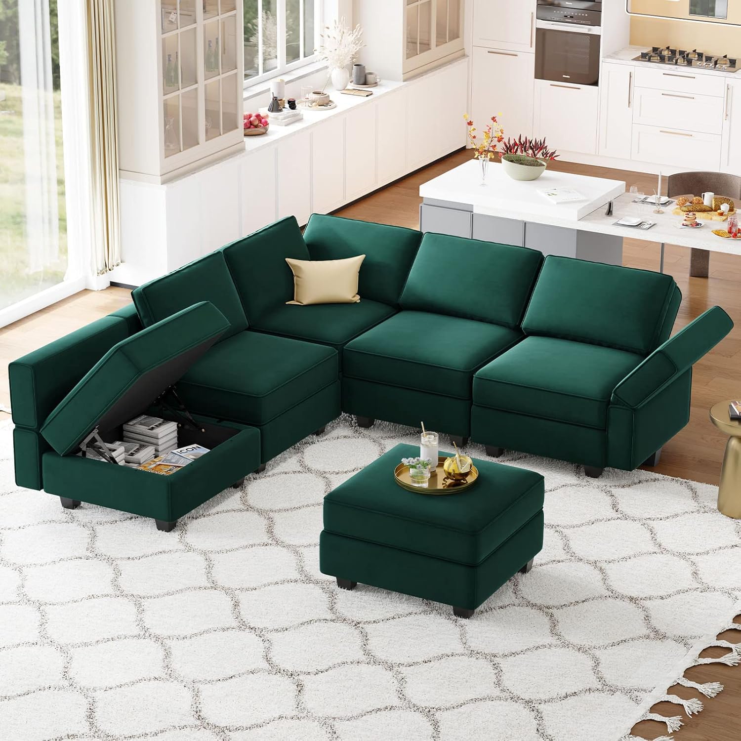 Belffin Velvet Modular Sectional Sofa with Ottoman Sleeper Bed Storage