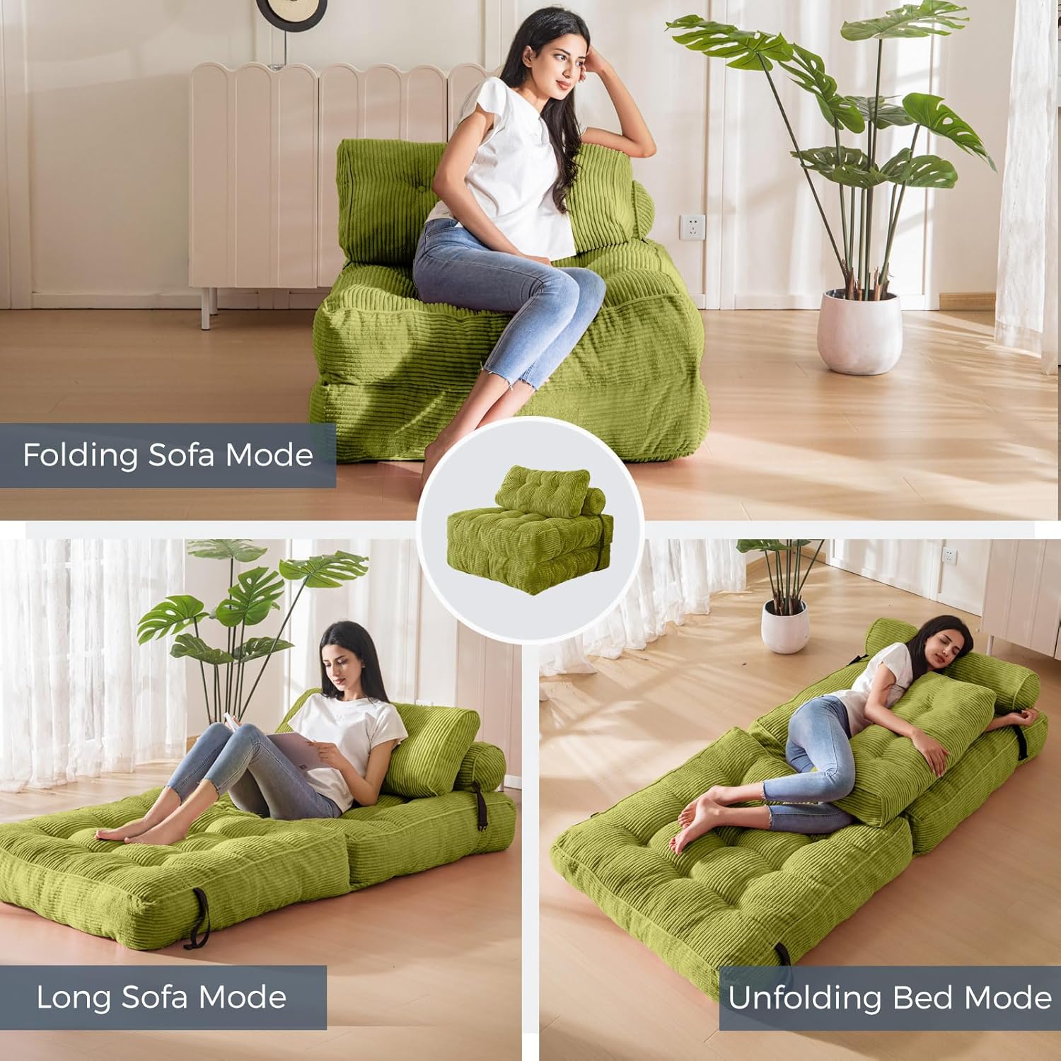 MAXYOYO Folding Sofa Bed Convertible Sleeper Chair with Pillow
