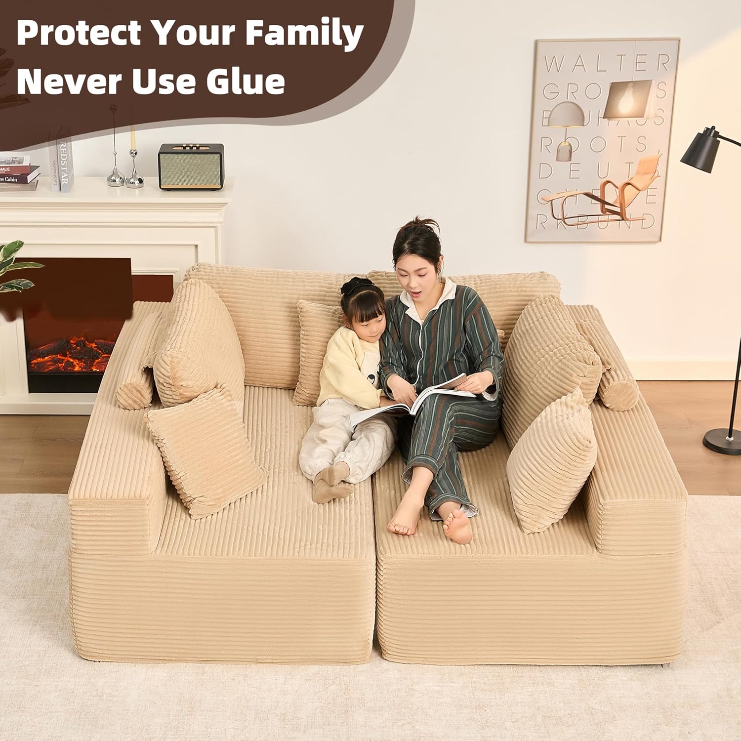 Afuson Boneless Sectional Sofa L Shape Deep Seat Cloud Couch Living Room