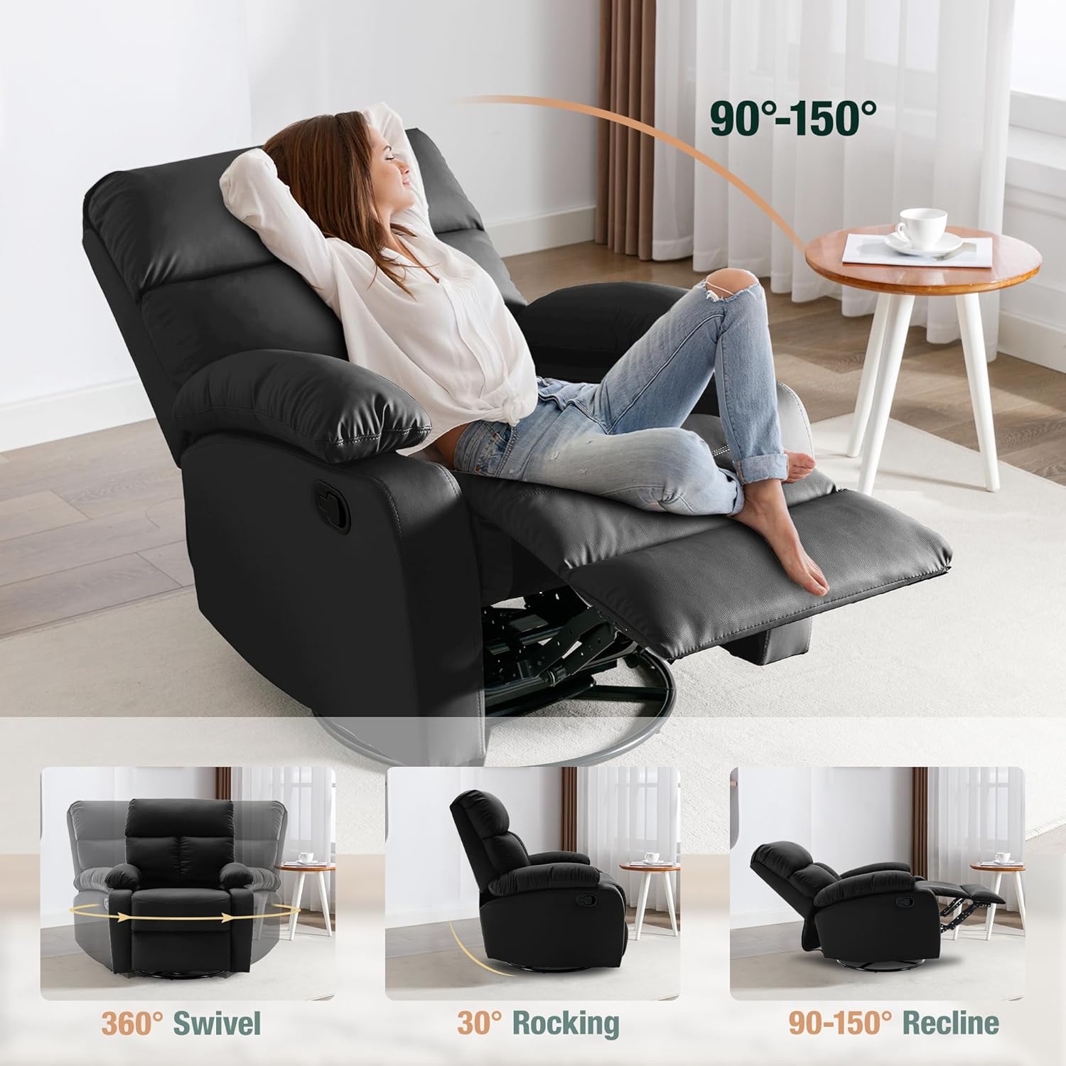 hzlagm Swivel Rocker Recliner Chair Small Space Rocking Recliner