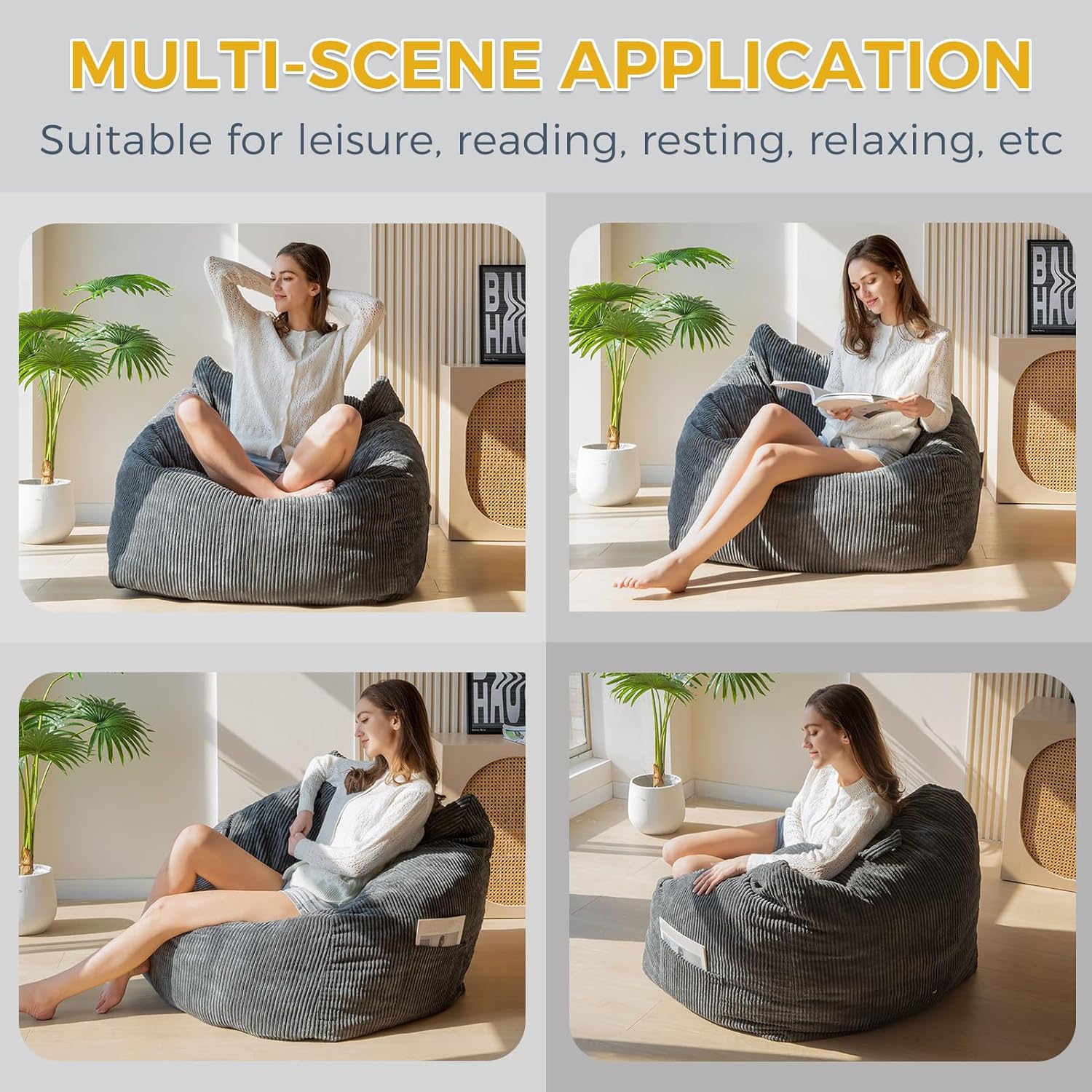 MAXYOYO Bean Bag Chair Floor Sofa with Handle and Pocket for Adults and Kids