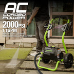 Greenworks 2000 PSI Electric Pressure Washer 13 Amp with Wheels 20 FT Hose 35 FT Cord