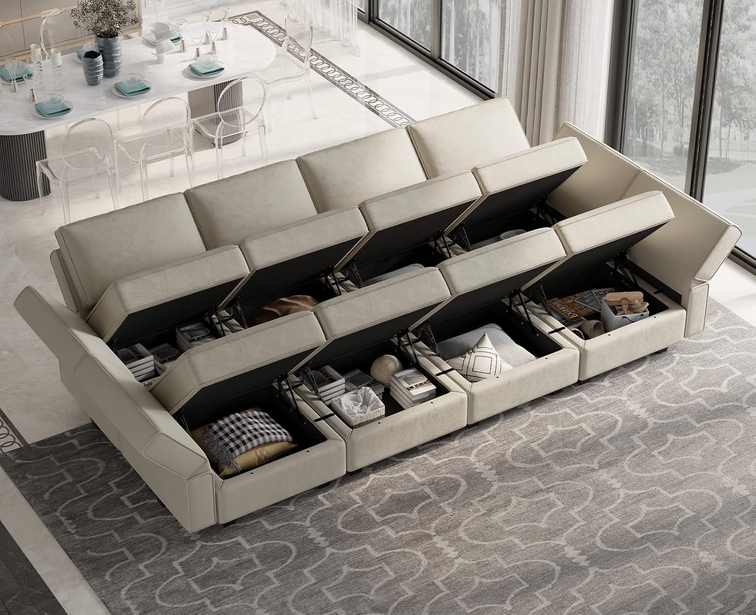 Belffin Velvet Modular Sectional Sofa with Ottoman Sleeper Bed Storage