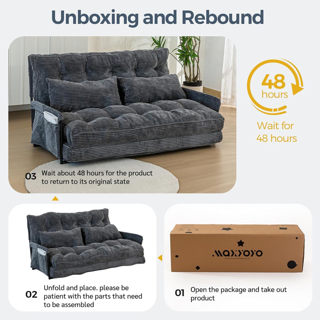 MAXYOYO Adjustable Floor Sofa Bed with Armrest Double Black Foldable Sleeper