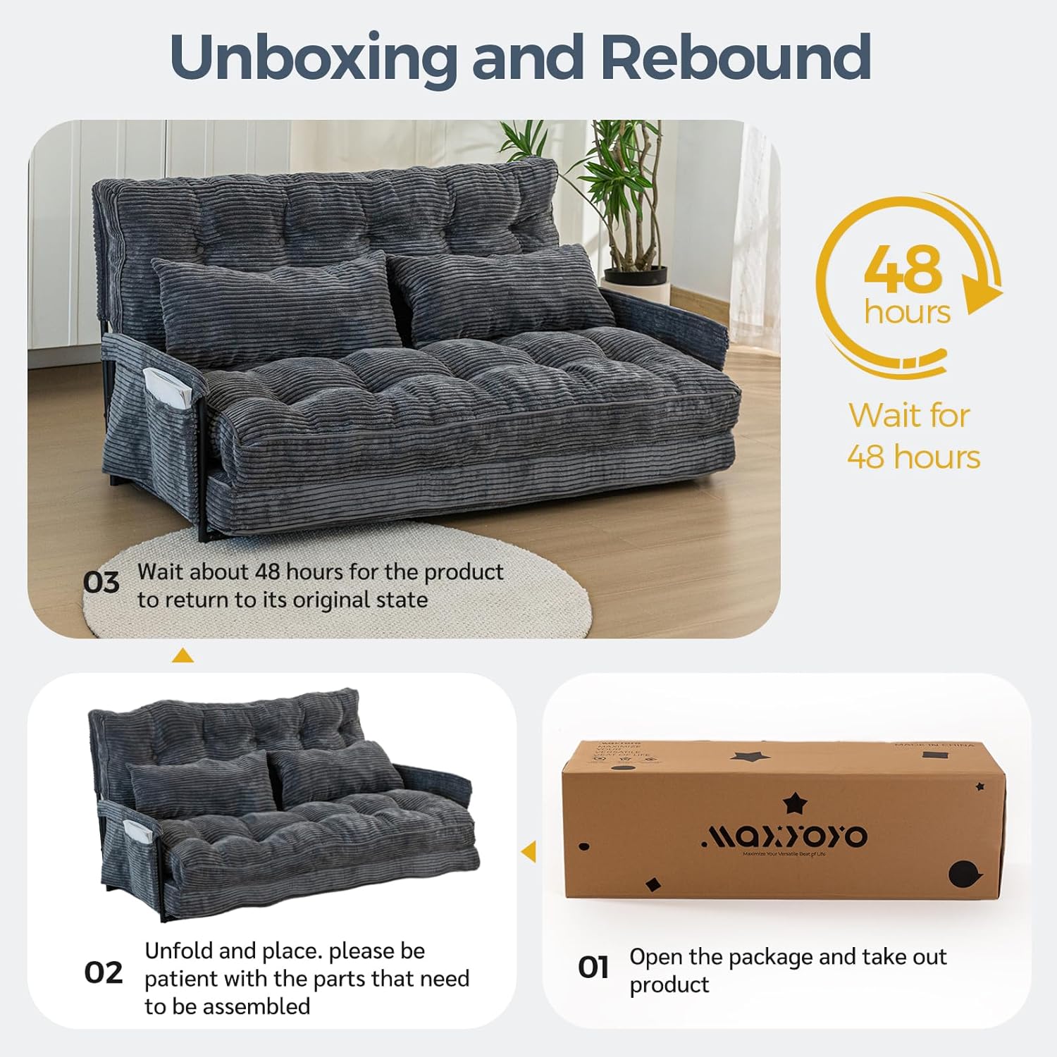 MAXYOYO Adjustable Floor Sofa Bed with Armrest Double Black Foldable Sleeper