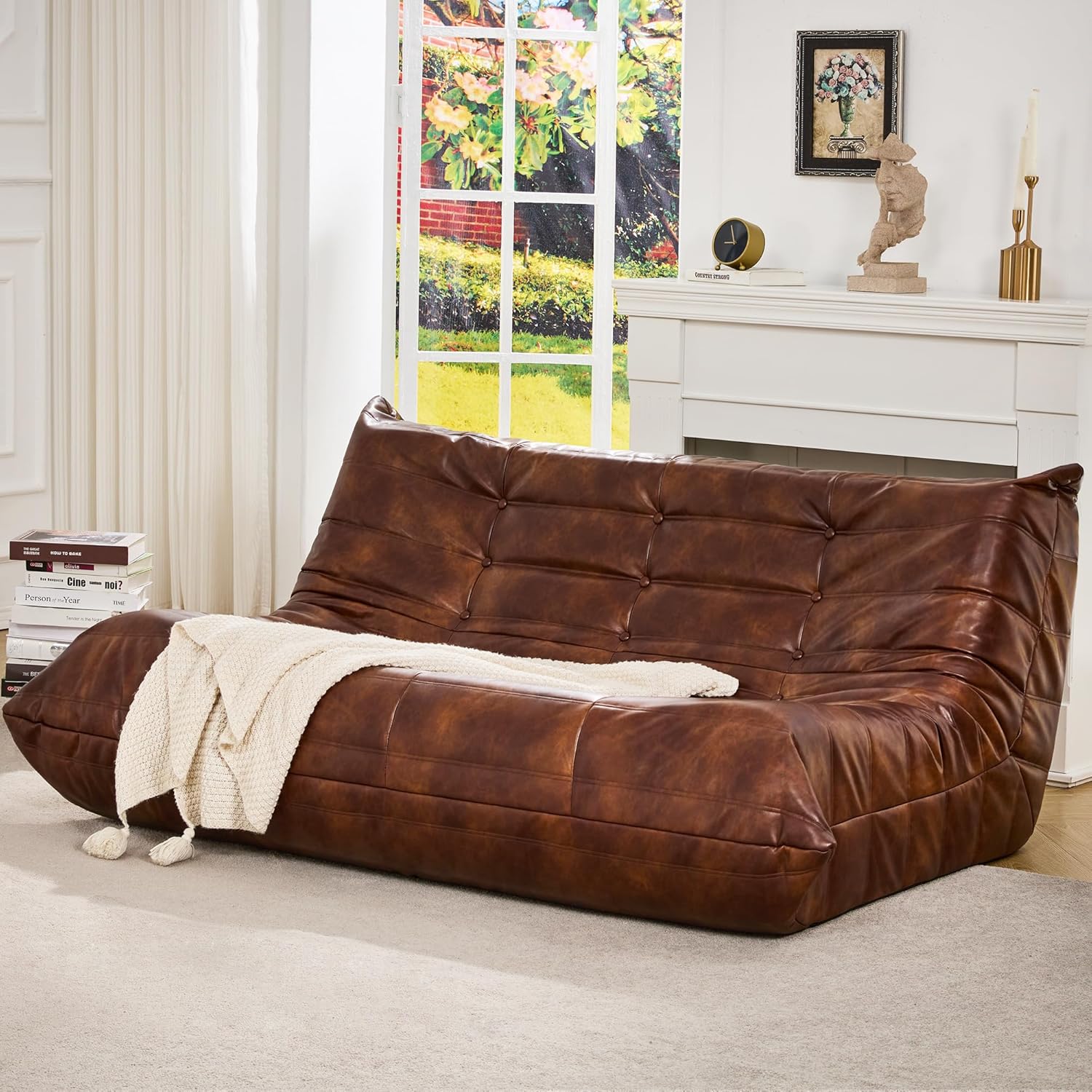 Hobestluk Giant Bean Bag Chair Memory Foam Faux Leather Floor Sofa for Adults