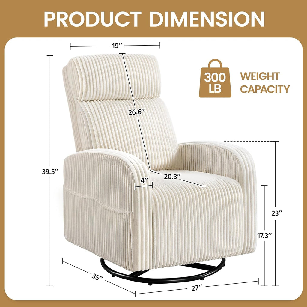 Yaheetech 360 Swivel Glider Chair Nursery Corduroy Rocking Nursing Chair with Pockets