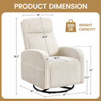 Yaheetech 360 Swivel Glider Chair Nursery Corduroy Rocking Nursing Chair with Pockets