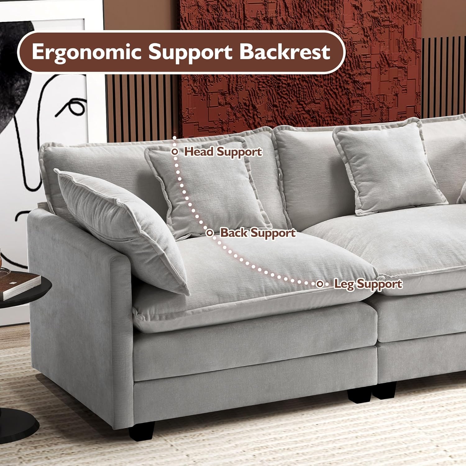 Ihanherry U Shaped Modular Cloud Sofa 5 Seat Chenille Sectional with Ottoman